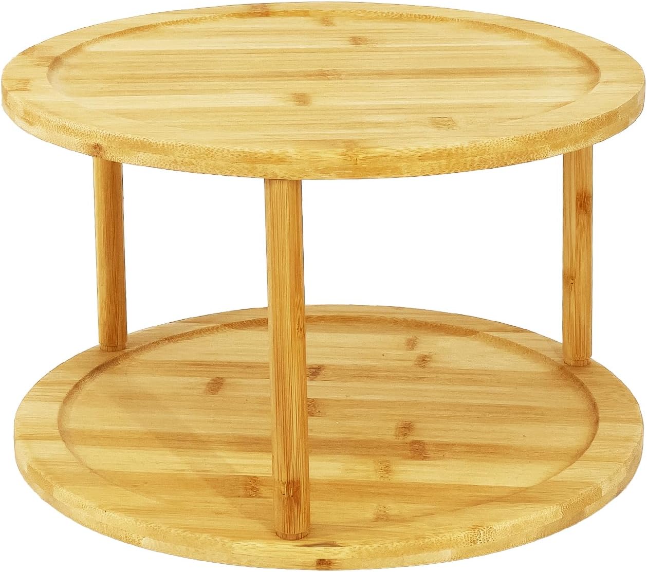 Wood Lazy Susan Organizer Bamboo 2-Tier Rotating Storage Rack – 360° Turntable Organizer for Kitchen, Spices, Cosmetics