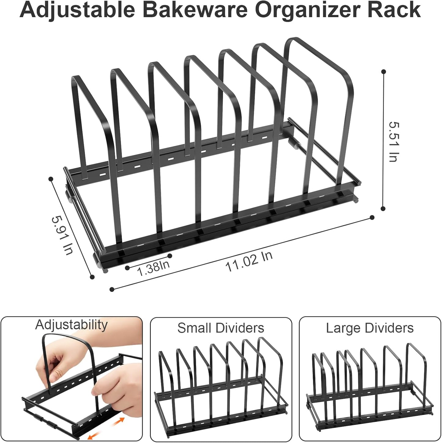 TEAMOLA Adjustable Bakeware Organizer Rack - 1pc Black Heavy-Duty Metal Cutting Board Rack for Cutting Boards & Cookware, Holds Utensils Up to 9.84" Wide (Space-Saving Holder Fits Narrow Countertops)