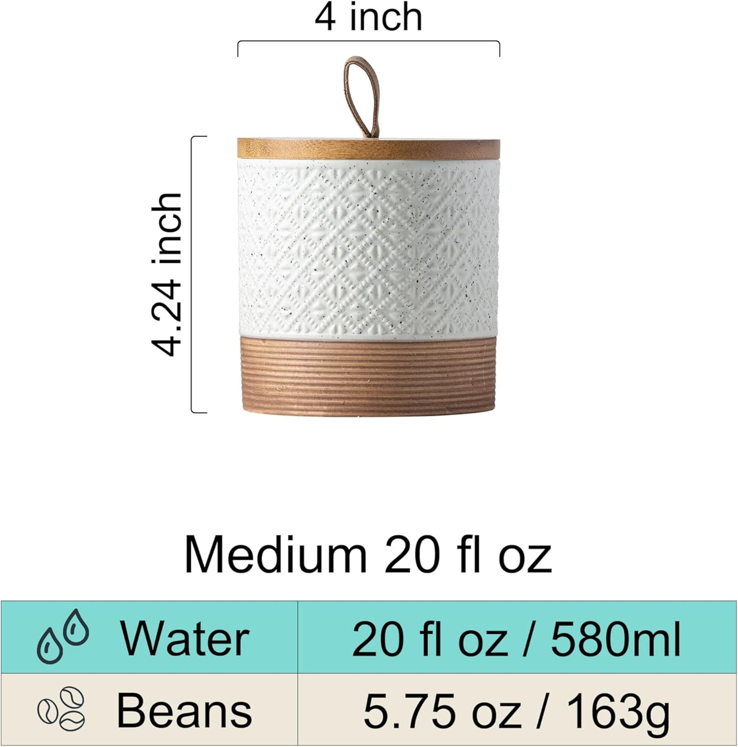 Ceramic Jar with Lid, Coffee Canisters with Airtight Lids Kitchen Food Storage Container for Spice Loose Leaf Tea, Small Decorative Jars for Countertop Coffee Bar Accessories - White 20 fl.oz