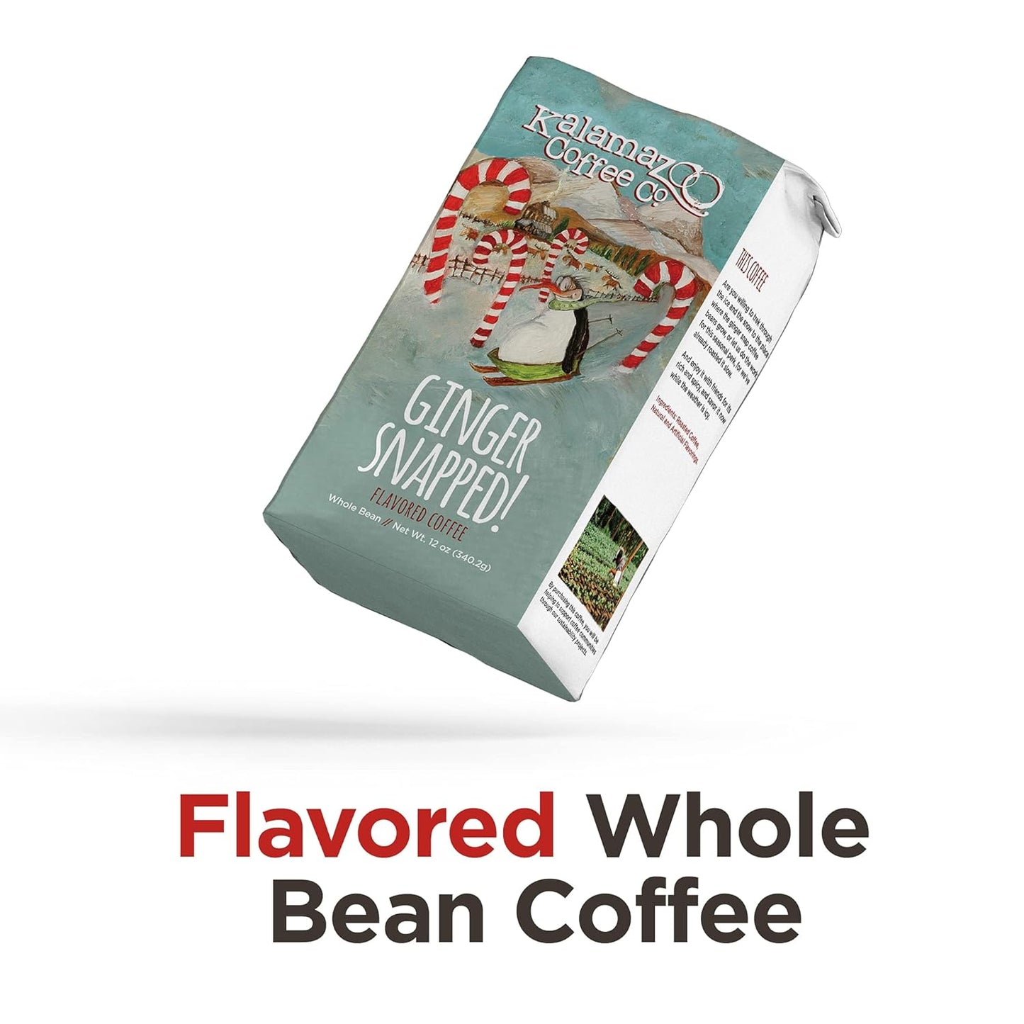 KALAMAZOO COFFEE COMPANY Ginger Snapped Whole Bean Coffee - Holiday Flavored Coffee | 12oz Bag (3 Pack)