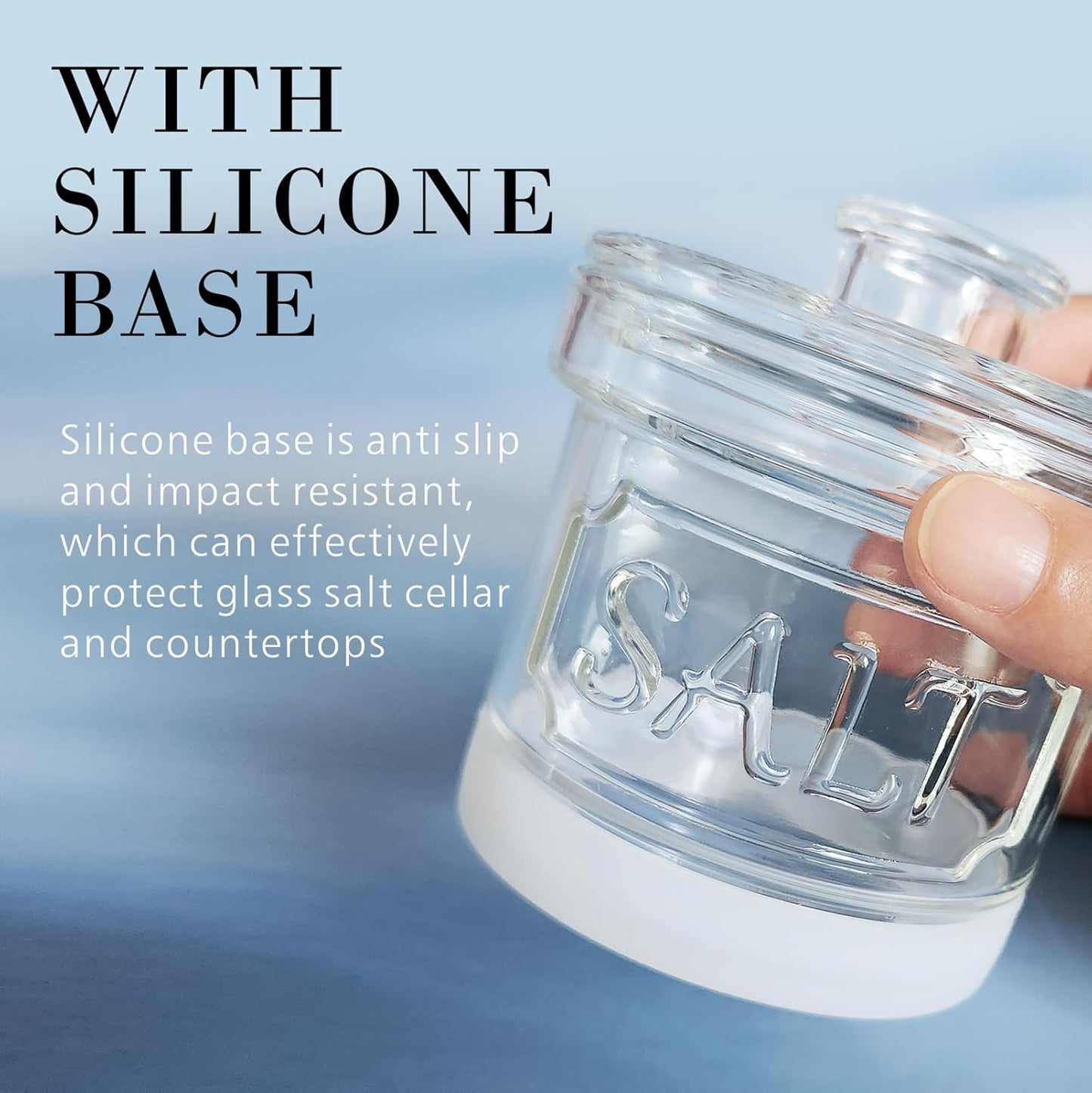 Glass Salt Cellar with Lid Salt Container with Spoon for Countertop Embossed Pattern Salt Box for Storing Sea Salt Flaky Salt Spice 12oz Capacity Holder,Dishwasher Safe