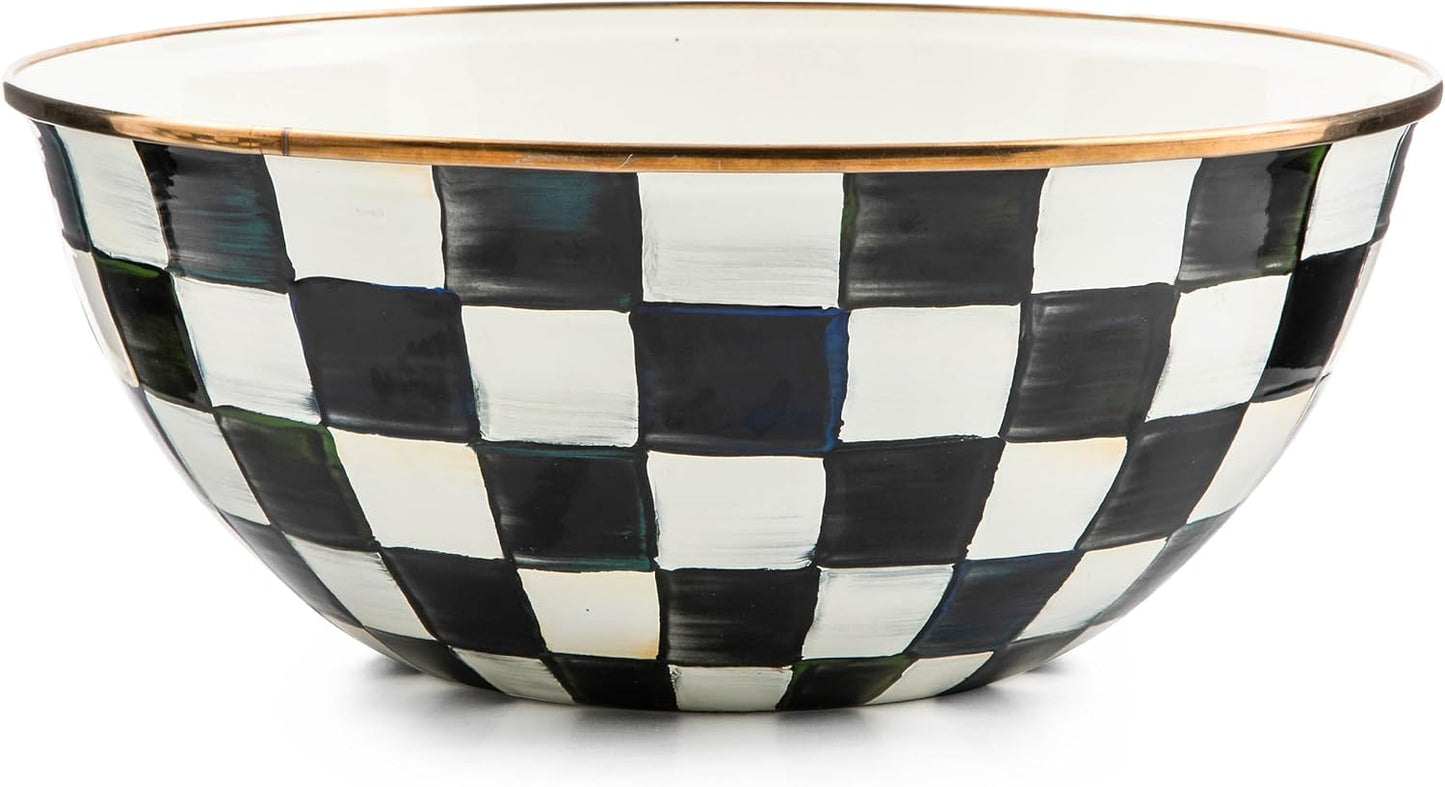 MACKENZIE-CHILDS Enamel Everyday Bowl, Serving Bowl for Entertaining, Large, Black-and-White Courtly Check, Set of 1