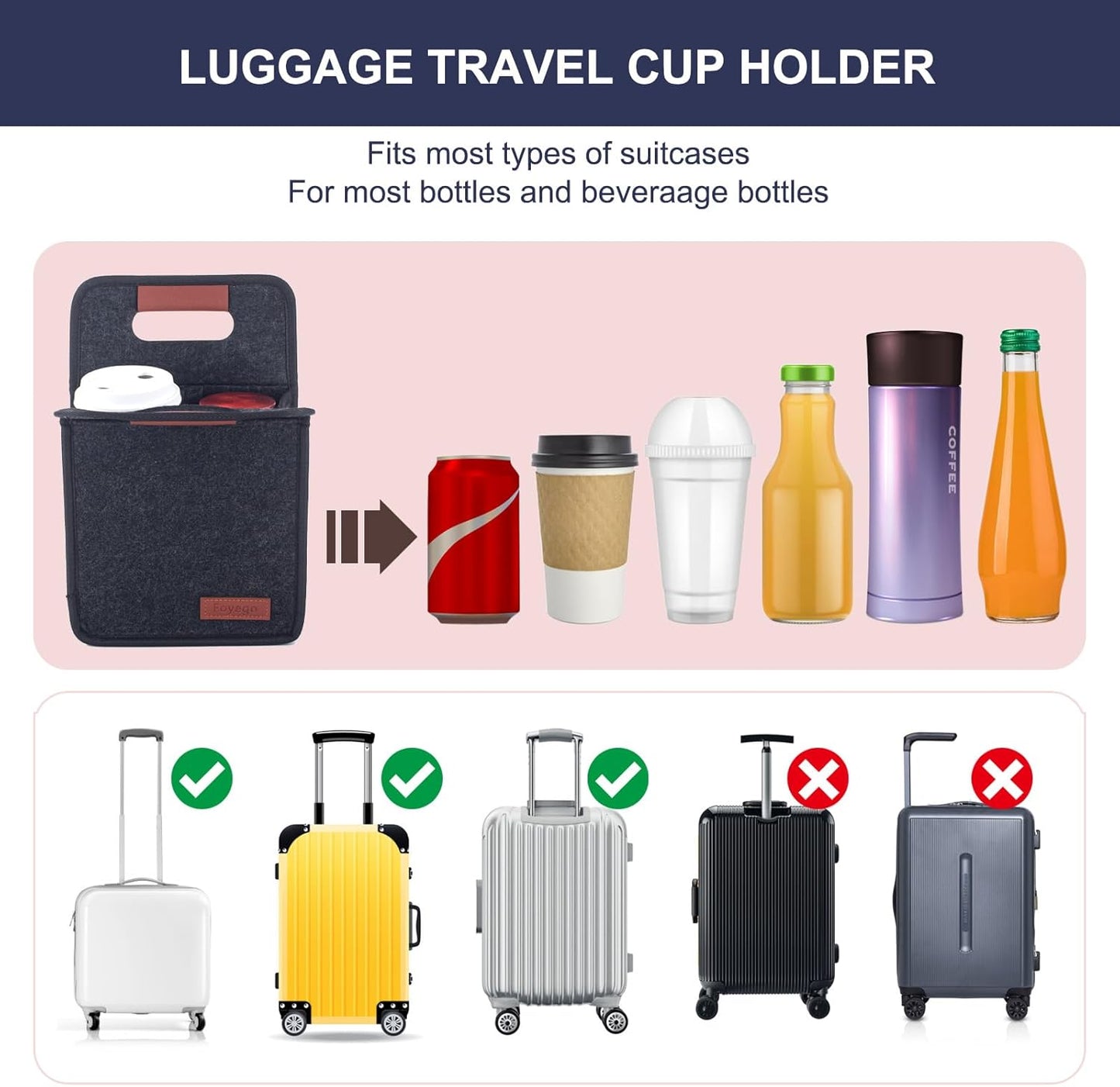 Portable Drink Holder - Foldable Travel Carrier with Reusable Insulated Cofee Cup, 2 Cup Holder, Free Your Hands