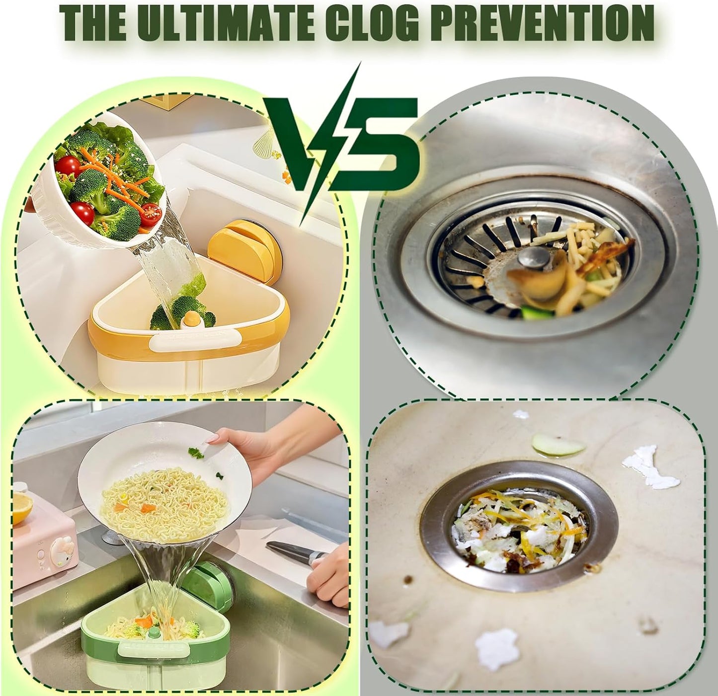 2PCS Suction Cup Sink Corner Racks, Corner Sink Strainer, Sink Corner Rack Strainer with Automatic Press-To-Dump Design, Sink Strainer Basket with Duty Dish Sponge, Multifunctional Food Waste Catcher.