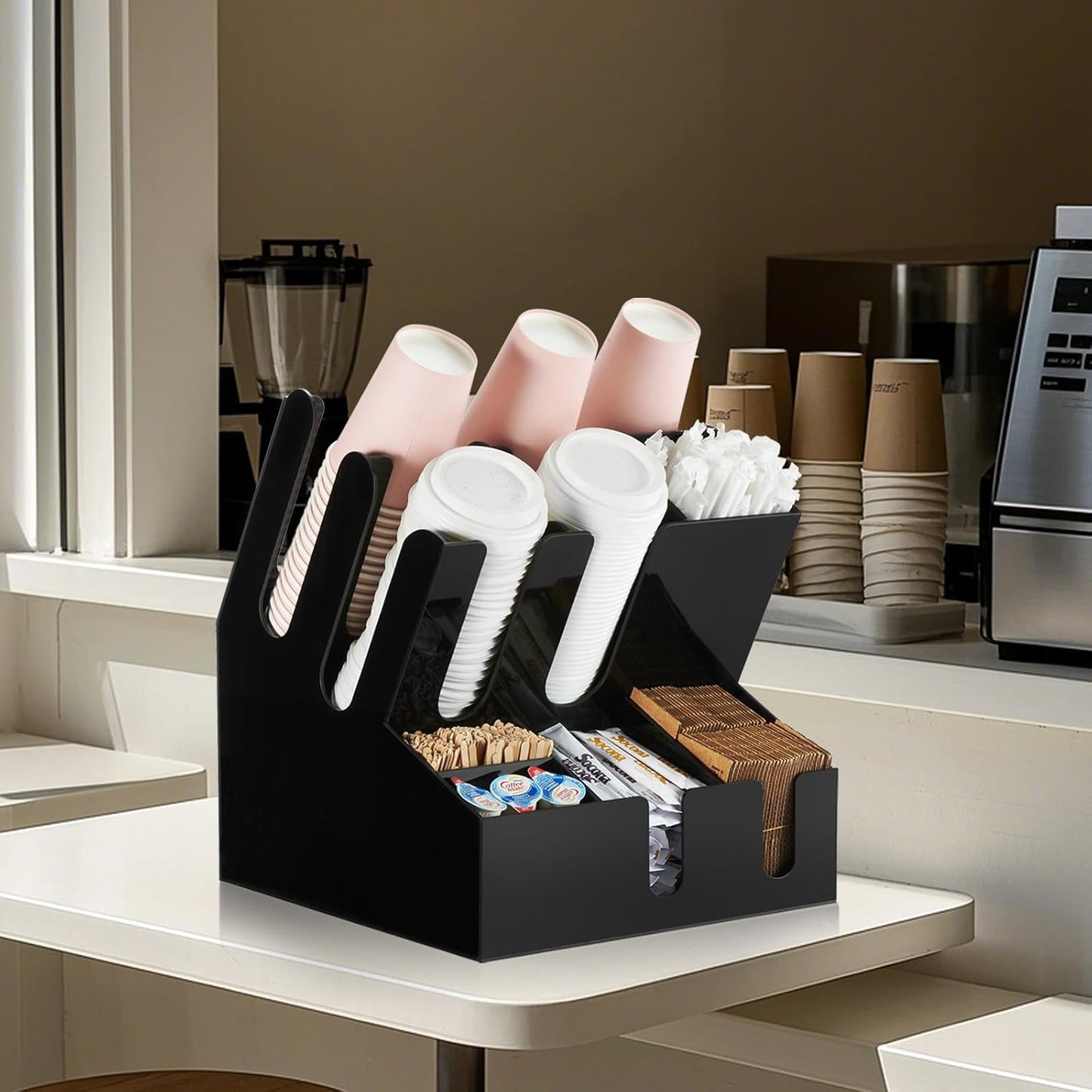 CURTA Modern Organized Coffee Condiment Organizer, 10-Compartment Coffee Condiment Station,Countertop Organizer for Home, Kitchen, Restaurant, Bar, Breakroom, Office