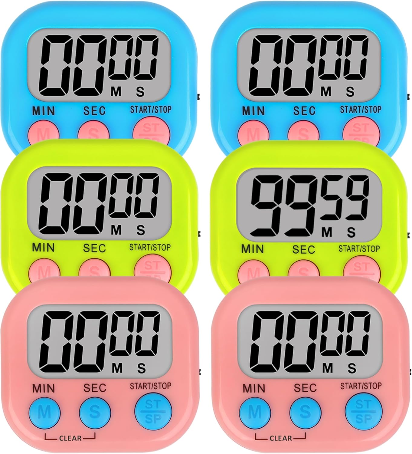 ZILLEEN 6 Pack Kitchen Timers for Cooking Digital Classroom Timers for Teachers Kids Blue Green Pink