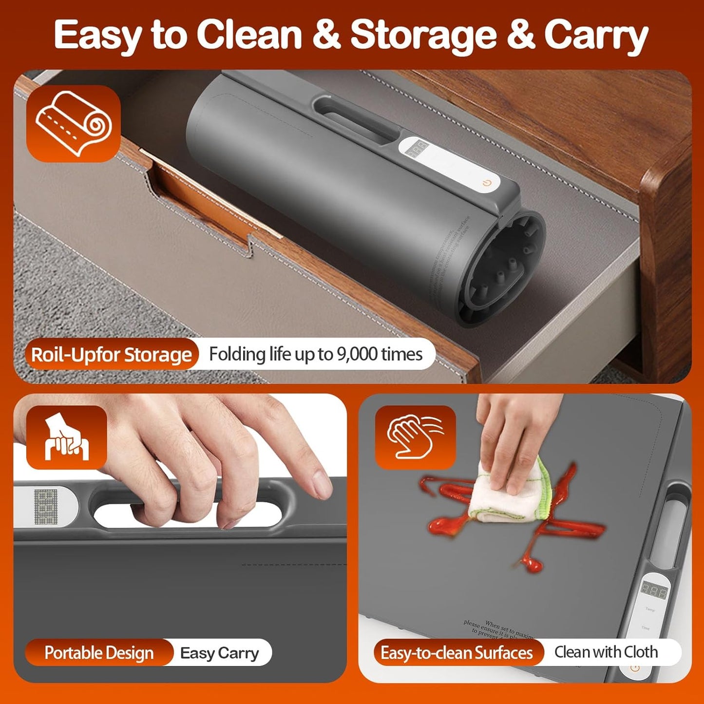 Warming Mat for Food,10S Quick Heat Electric Warming Tray with 8 Levels of Temperature Settings,Silicone Roll-Up Design,Auto Shut Off (1-4H),Portable Food Warmer for Buffet/Home/Travels/Parties