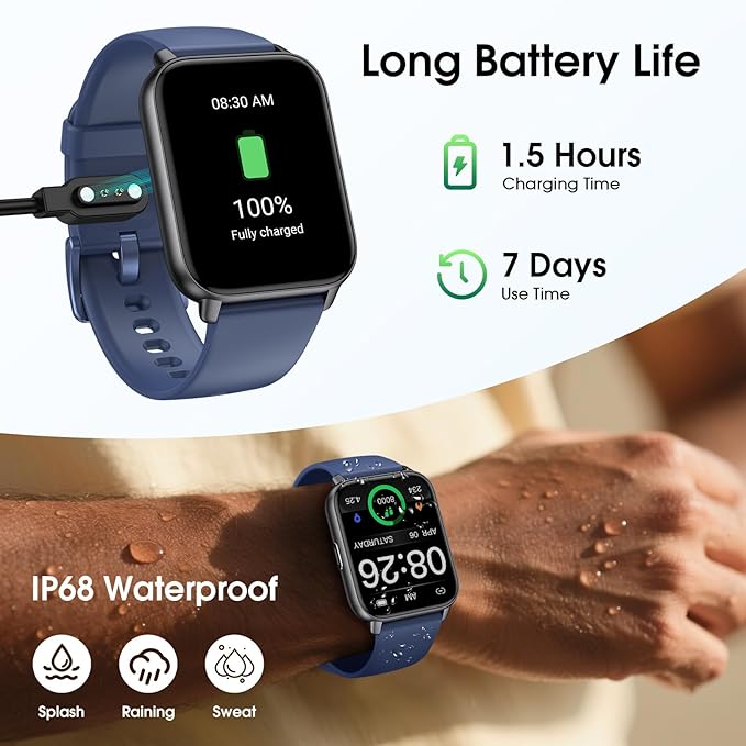 Kummel Smart Watch for Men Women, No App/Phone Required, Fitness Tracker with Pedometer, Bluetooth Call (Answer/Make Call), Heart Rate Blood Oxygen Monitor Step Counter, 100+ Sports Modes