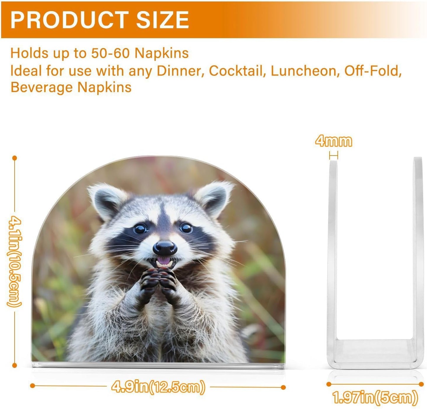 Raccoon Cute Print Napkin Holder for Table Paper Napkins Holder Acrylic Tissue Dispenser Kitchen Dining Room Bathroom Party Car Decor