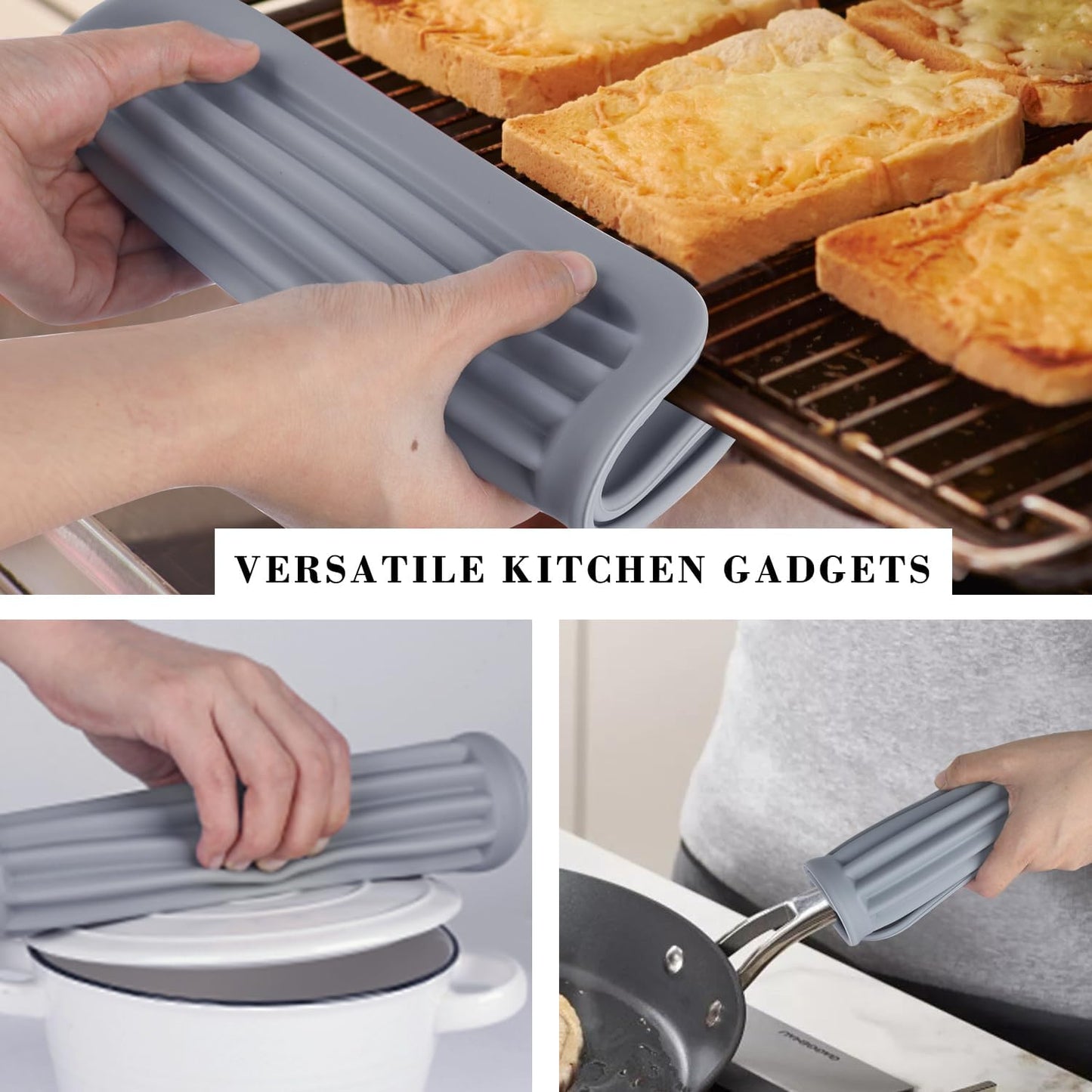 4 PCS Silicone Trivet for Hot Dishes, Hot Pads Trivets Mat for Hot Pots and Pans, Heat Resistant Silicone Hot-Mats, Pot Holders Jar Opener Tables-Mats for Countertop Drying Mat (Grey)