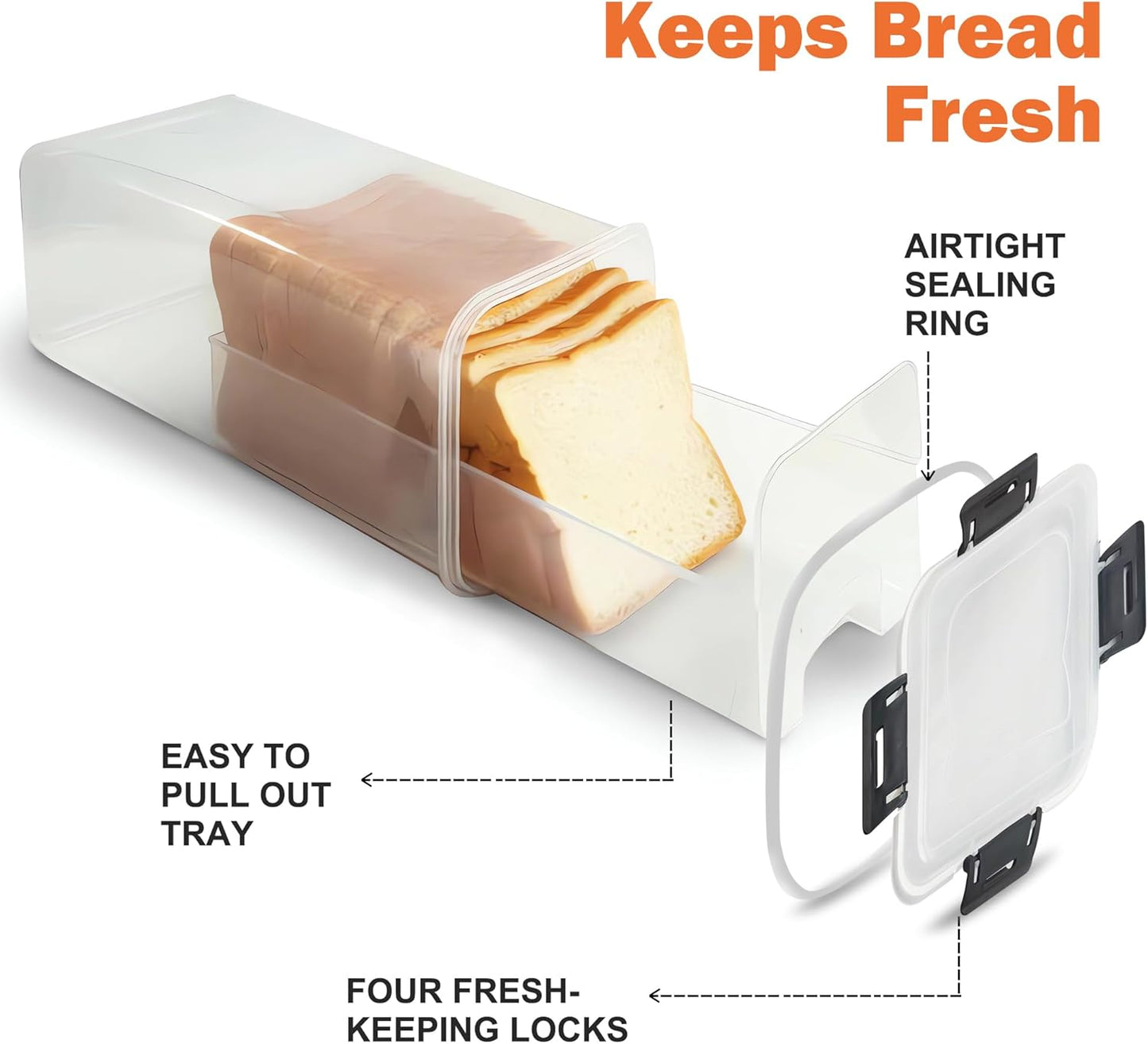 CZWL&HG Bread Storage Container with drawer Tray,Plastic Bread Box with Airtight Lid,Loaf Bread Keeper,Bread Holder for Homemade Bread,BPA Free