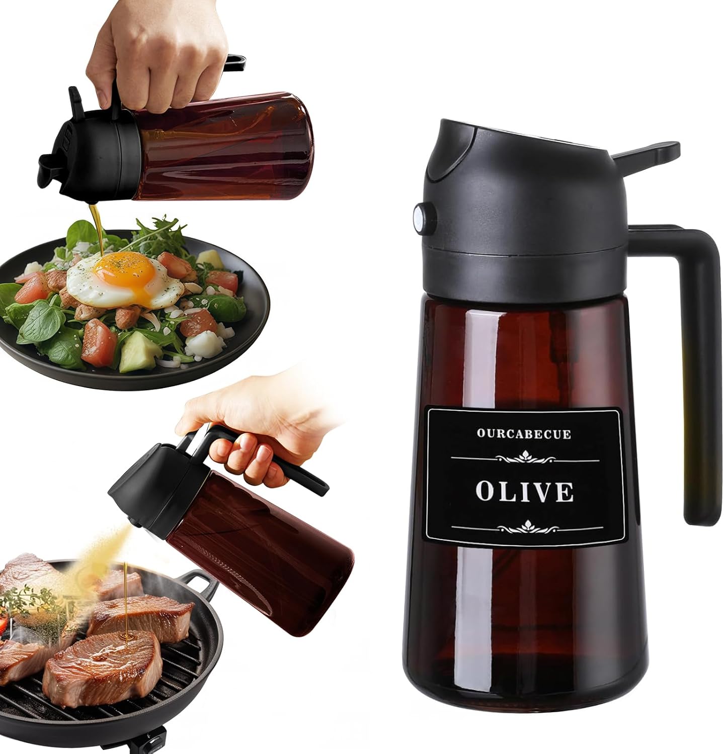 16oz Oil Dispenser Bottle for Kitchen - 2 in 1 Olive Oil Dispenser and Oil Sprayer - 470ml Olive Oil Bottle - Oil Sprayer for Cooking, Kitchen, Salad, Barbecue Black (Wine red with black lid)