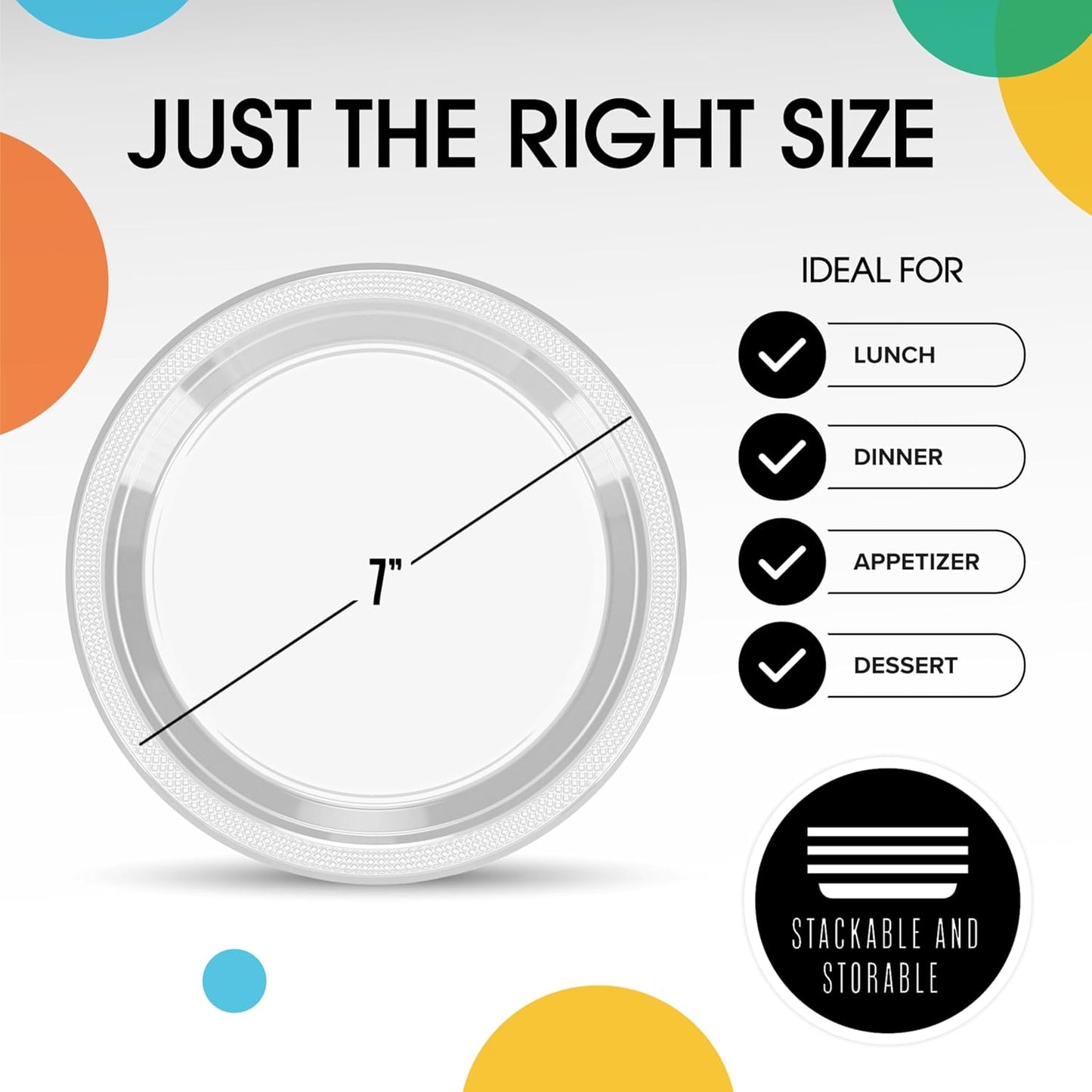 Exquisite Party Solids Clear Plastic Plates For Party 7" Clear Disposable Plates Heavy Duty Supplies 100 Pcs Plastic Dinnerware Sets Heavy Duty 350 GSM Disposable Dinnerware Set