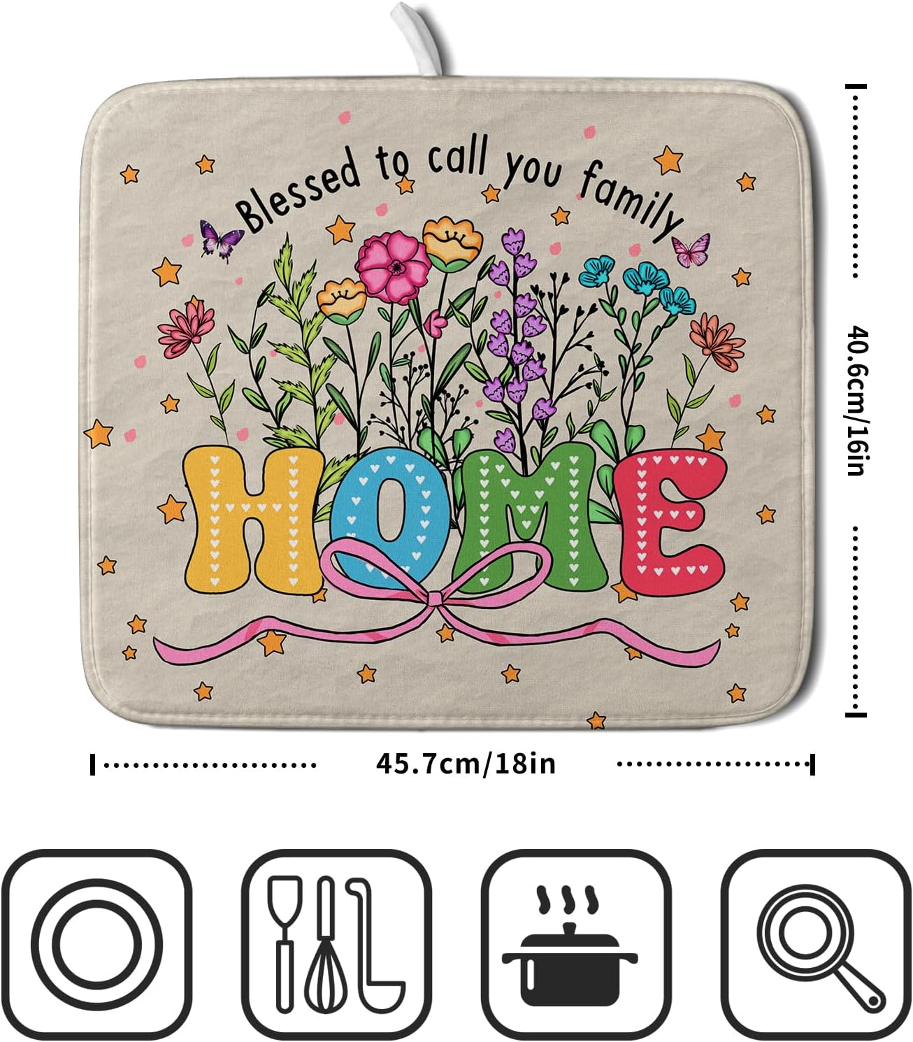 Lovely Home Dish Drying Mat for Kitchen Counter Sweet Family Decoration Absorbent Microfiber Coffee Mat 16 x 18 In