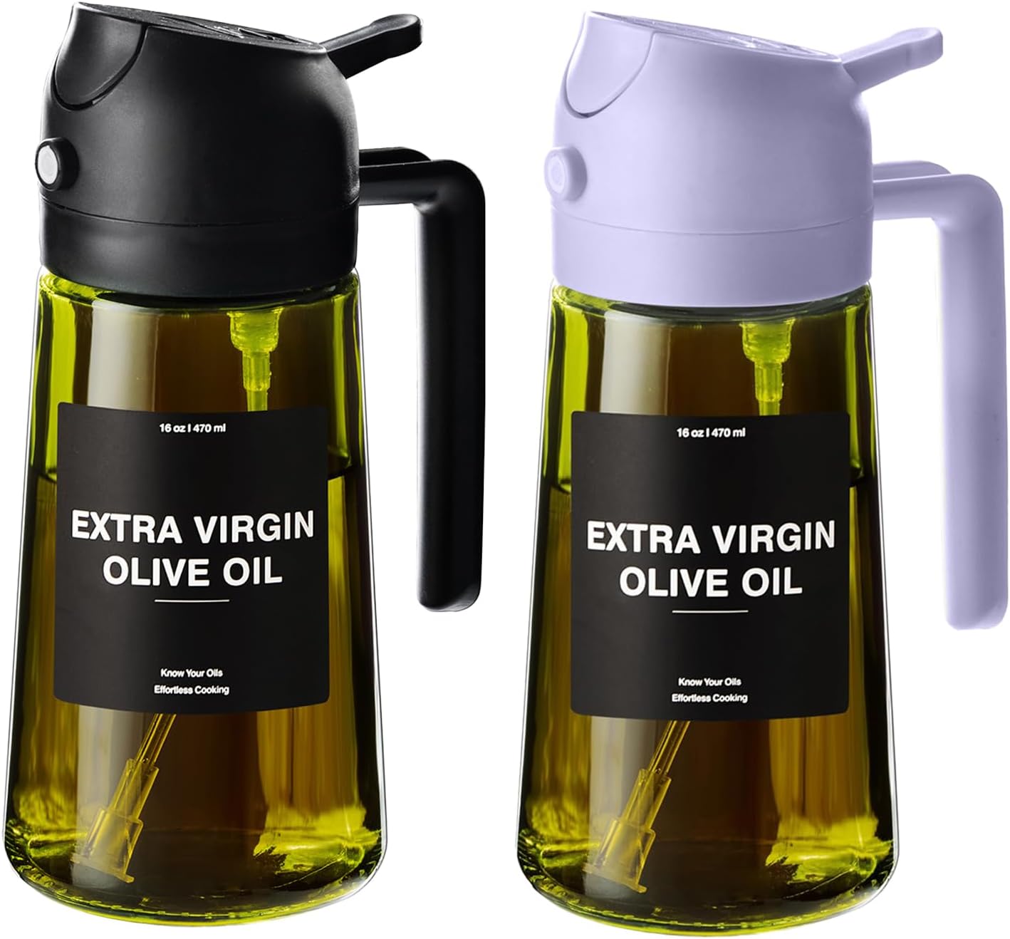 CXINYI - 16oz/470ml Olive Oil Dispenser for Kitchen with Stickers - 2 in 1 Olive Oil Sprayer for Cooking, Air Fryer, and Salad, Black&Purple (Light-Proof Kitchen Gadget)