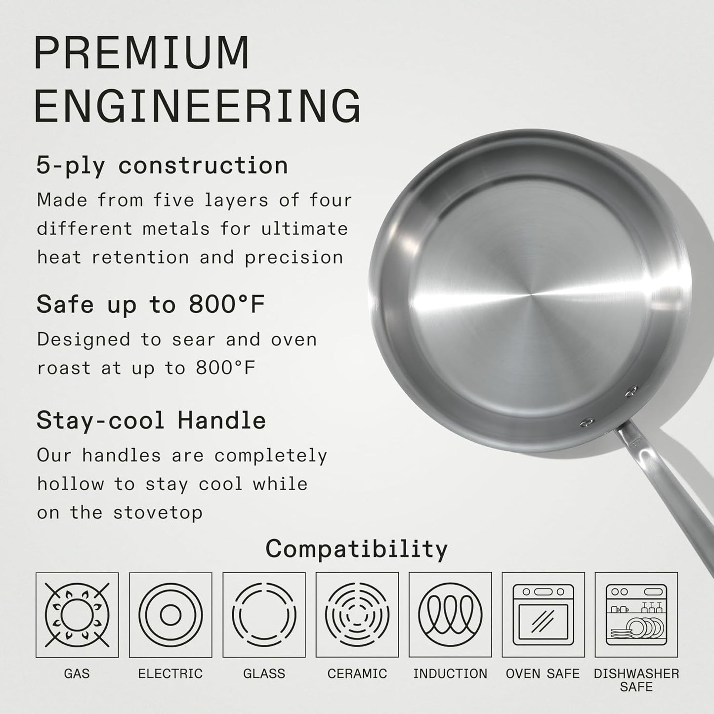 Made In Cookware - 10-Inch Stainless Steel Frying Pan - 5 Ply Stainless Clad - Professional Cookware - Crafted in Italy - Induction Compatible