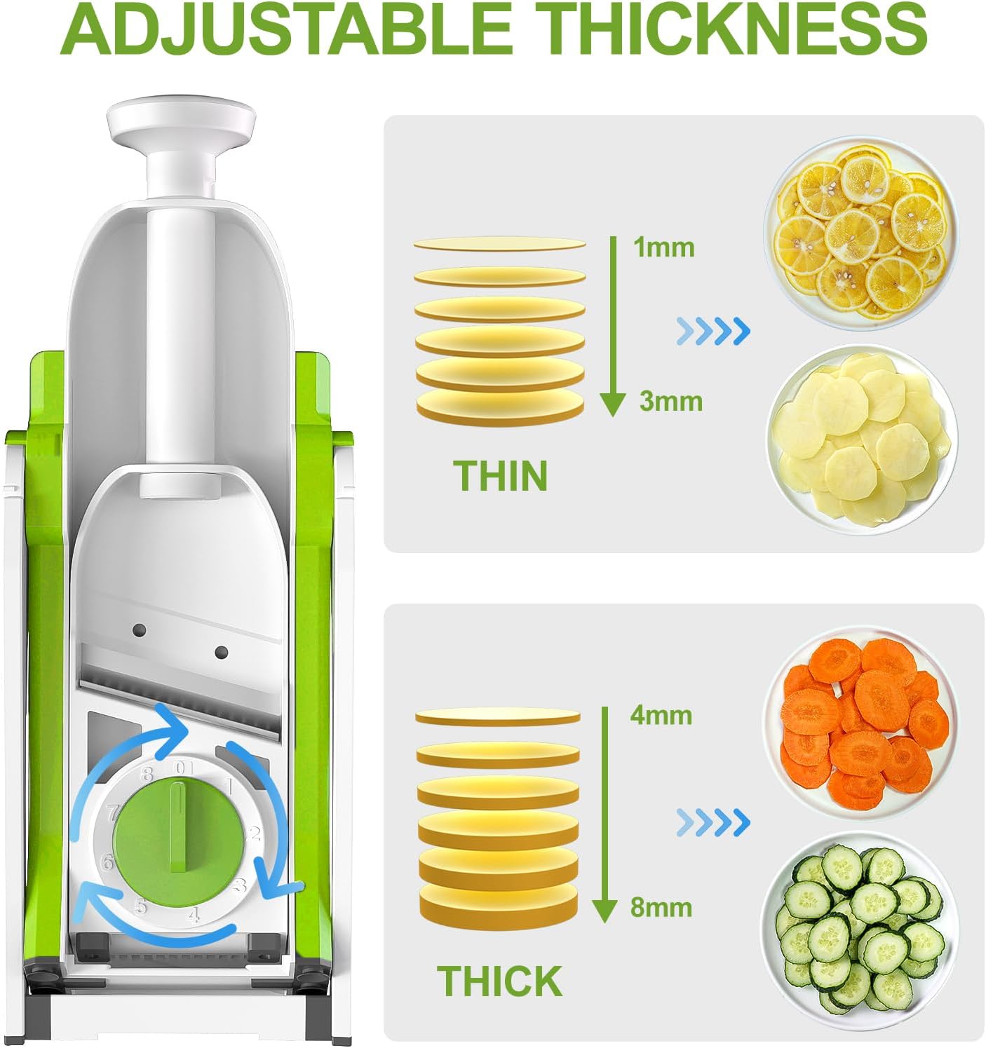 SupMaKin Safe Mandoline Slicer for Kitchen, Potato Slicer for Chips, Vegetable & Food Cutter,Thickness Adjustable 0.1-8 mm, Kitchen Faster Slice Artifact (Only Slicer)