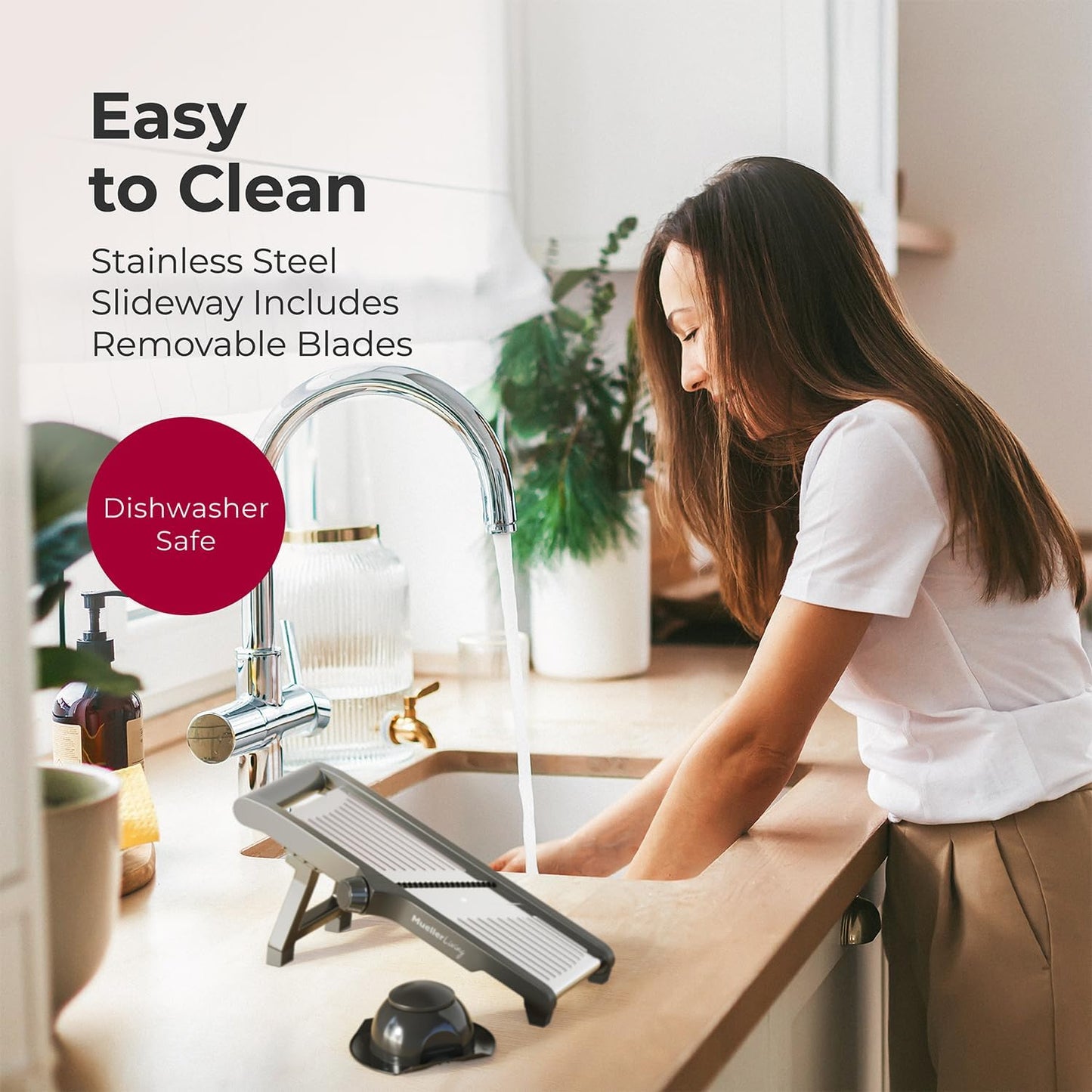 MuellerLiving Mandoline Slicer for Kitchen, Stainless Steel, Slice or Julienne, Vegetable Chopper, Fruit Slicer