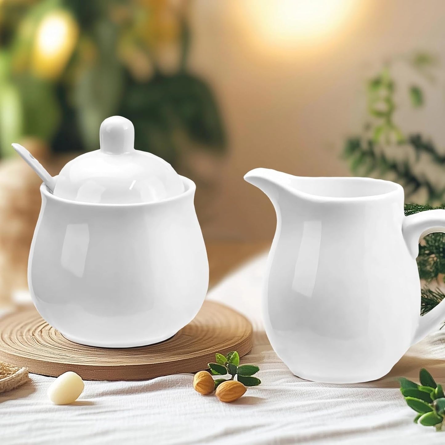 White Porcelain Sugar and Creamer Set, Elegant Ceramic Coffee Serving Set with Sugar Bowl and Cream Pitcher, Milk Creamer and Sugar Container Set Coffee Tea Service for Home Restaurant
