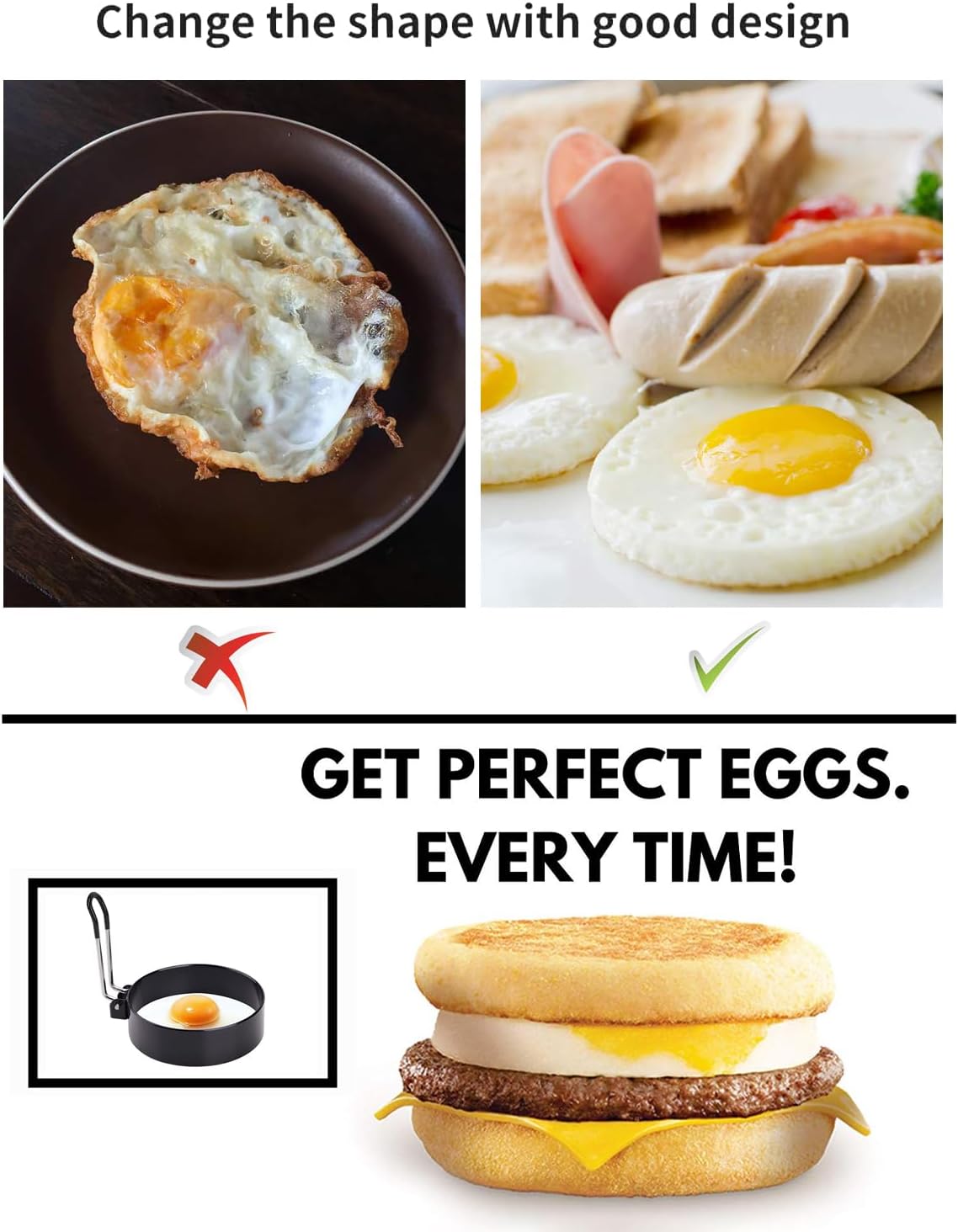 4 Pack Stainless Steel Egg Ring Molds With Non Stick Metal Mold Shaper Circles For Fried Egg McMuffin Sandwiches,Frying Or Shaping Eggs,Breakfast Household Kitchen Cooking Tool Omelette