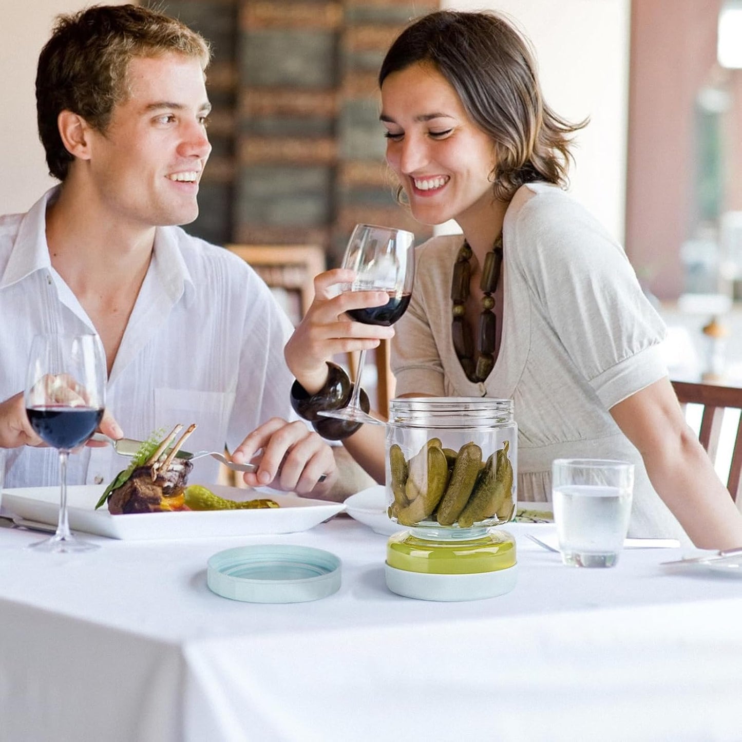 WhiteRhino Glass Pickle Container with Strainer Flip, 51oz Hourglass Pickle Flip Jar, Leakproof Storage, Separates Juice for Olives, Onions, Gherkins