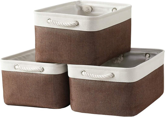 Large Storage Baskets for Shelves, Fabric Baskets for Organizing, Collapsible Storage Bins for Closet, Nursery, Clothes, Home & Office [3-Pack, White&Brown]