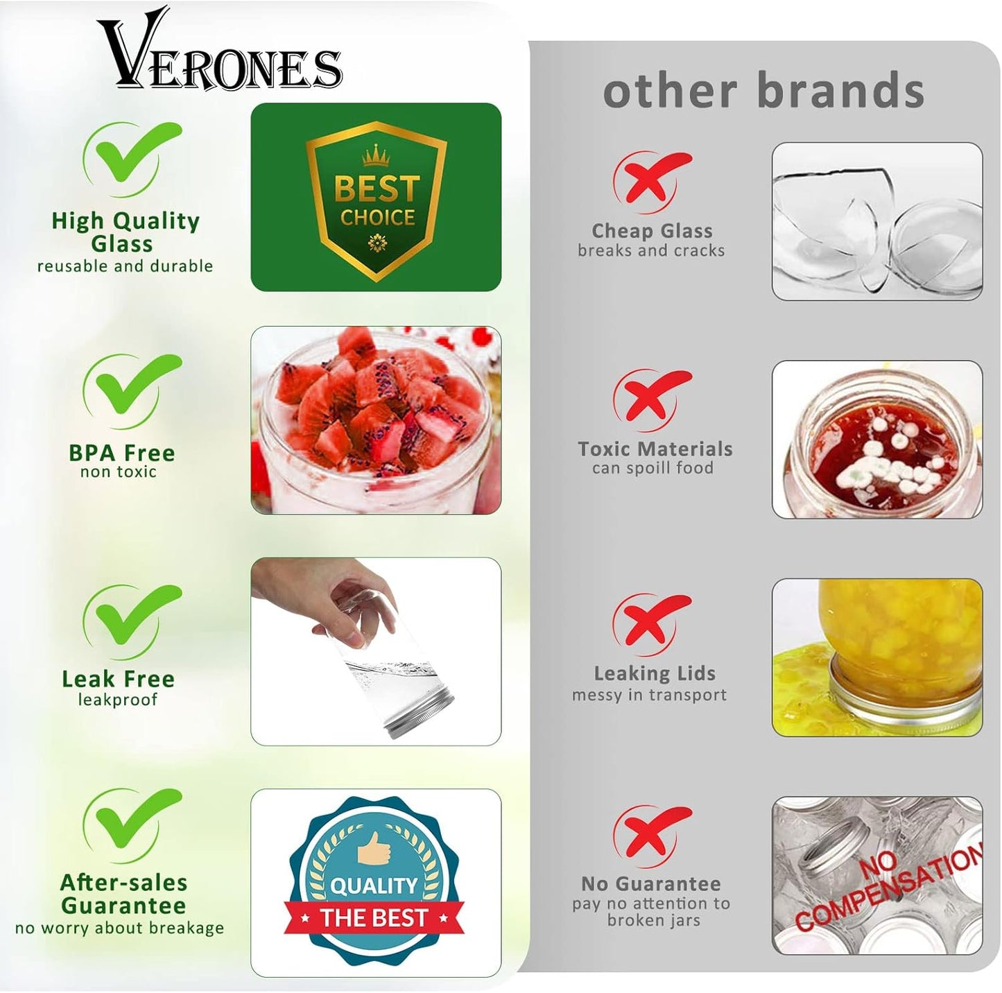 VERONES Mason Jars 8 OZ, 8 OZ Canning Jars Jelly Jars With Regular Lids, Ideal for Jam, Honey, Wedding Favors, Shower Favors