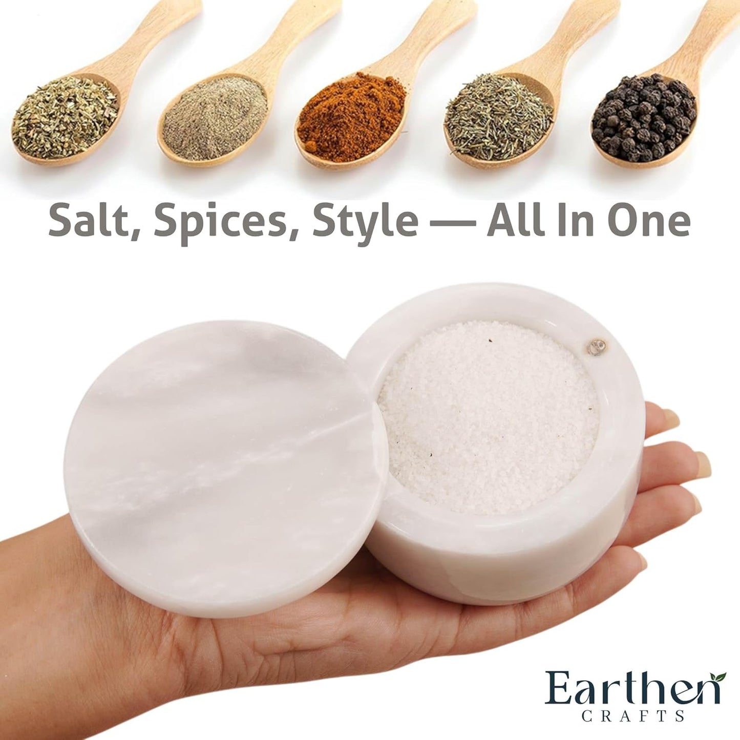 Marble Salt Cellar With Lid 3" Inch Salt Holder - White Salt Container with Magnetic Lock for Kitchen Counter, Salt & Spice Storage, Seasoning Jars for Table