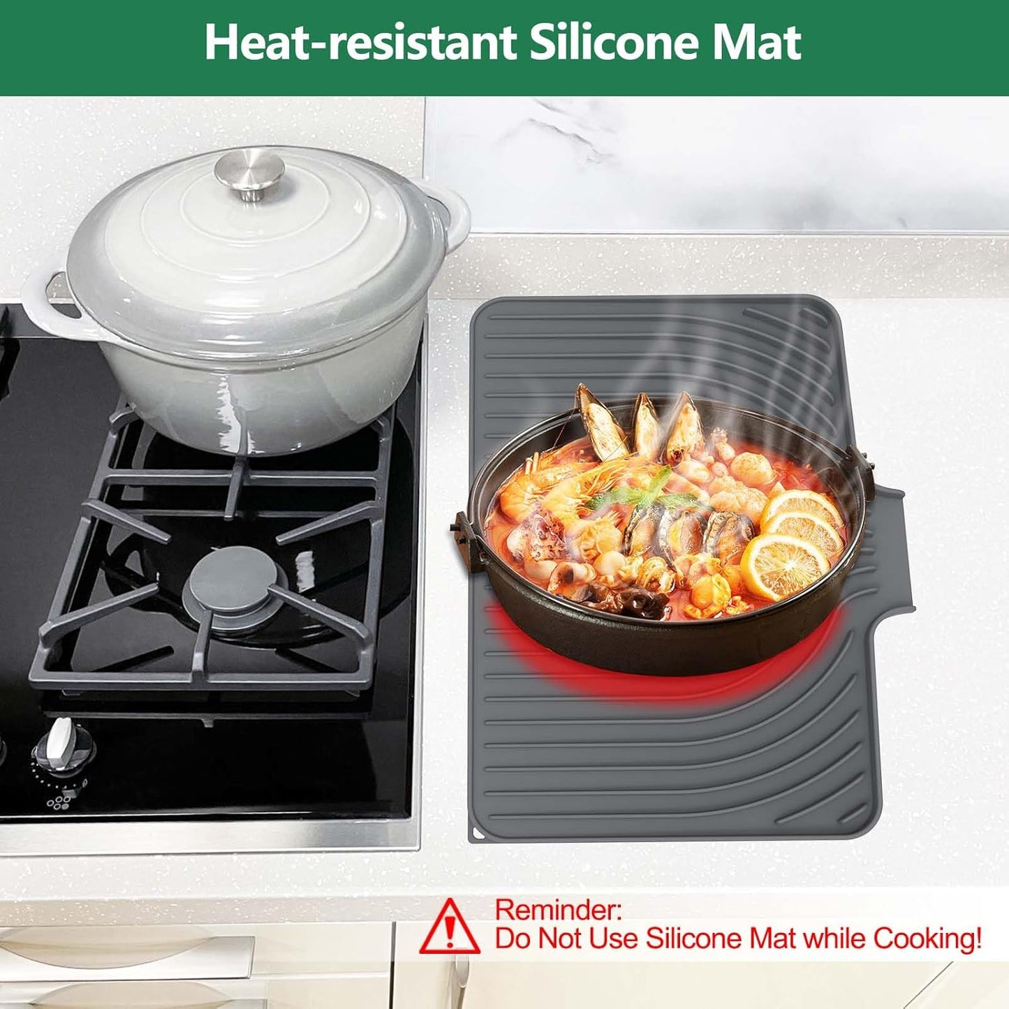 GUUKIN Silicone Dish Drying Mat,17.7" x 11.8 " Drying Matt Kitchen Counter, Non-Slip Drying Pad, Easy Clean Pad for Countertop Protection, Multi-Functional Use, Not applicable Bumps up sink (Grey)