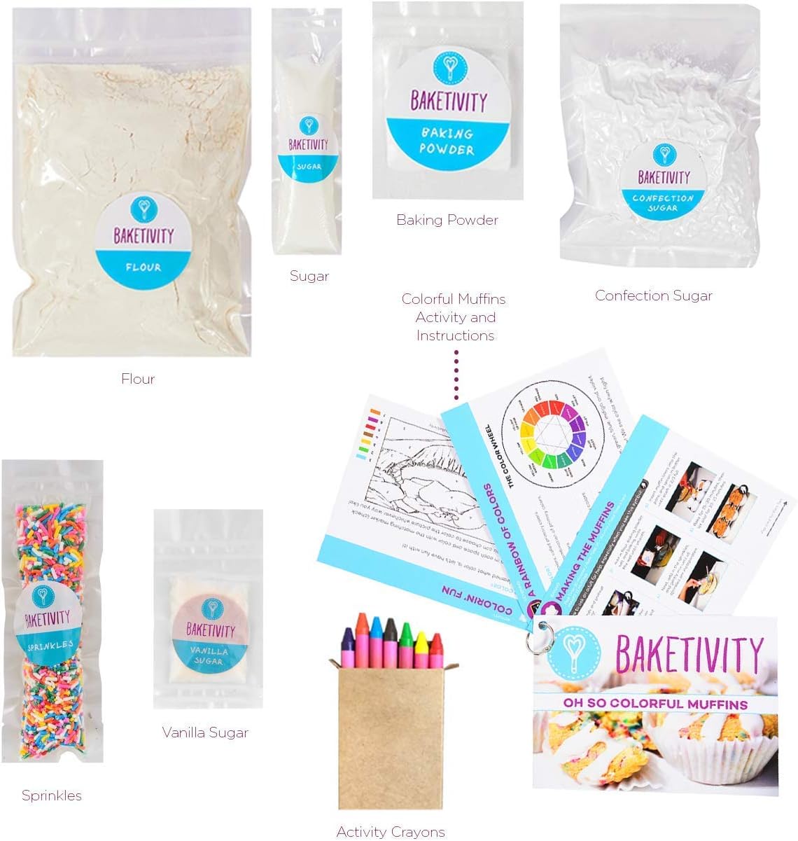 Baketivity Kids Baking DIY Activity Kit - Bake Delicious Confetti Muffins with Pre-Measured Ingredients – Best Gift Idea for Boys and Girls Ages 6-12