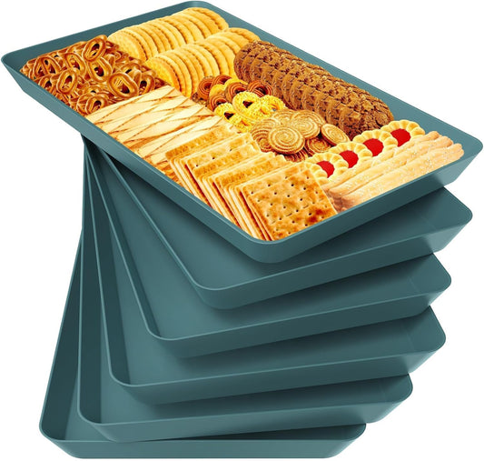WOWBOX 6 pcs Serving Tray for Entertaining, Serving Platters for Snacks, Fruit, Cookies, Dessert, Reusable Plastic Trays for Serving Food and Pantry Organization in Kitchen & for Parties, (Green)
