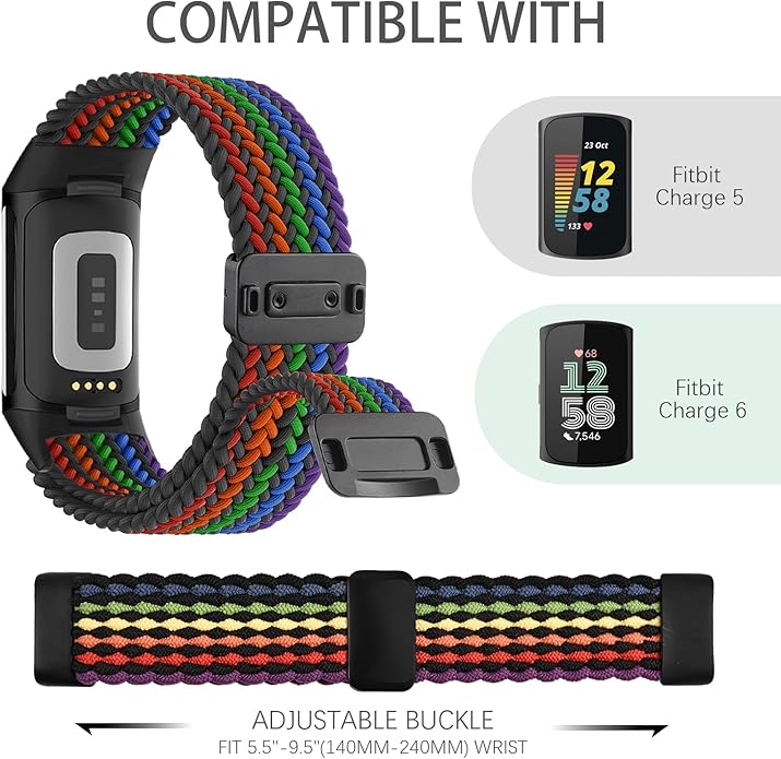 Magnetic Braided Nylon Compatible with Fitbit Charge 6 Bands/Fitbit Charge 5 Bands for Women Men, Soft Sport Stretchy Breathable Strap Replacement Wristband for Charge 6/Charge 5