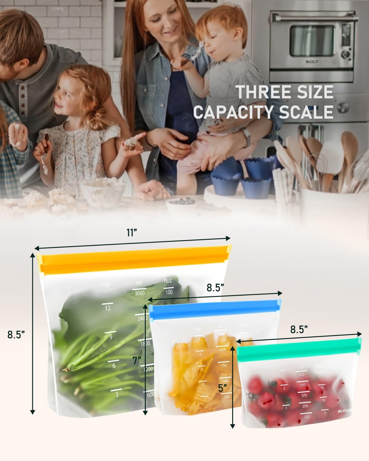 IDEATECH Freezer Bags, Food Storage Containers Dishwasher Safe, Leakproof BPA Free Food Bags Various Size,Gallon, Sandwich, Snack Bags, Reusable Bags for Meals,Lunch,Home Organization Travel(18Pack)