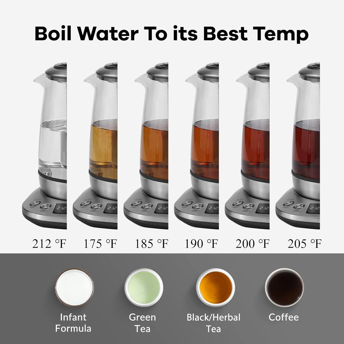 Mecity Electric Tea Kettle with Removable Infuser, 9 Preset Brewing Programs, Temperature Control, 2 Hours Keep Warm, Borosilicate Glass, 1.7 Liter, 1200W