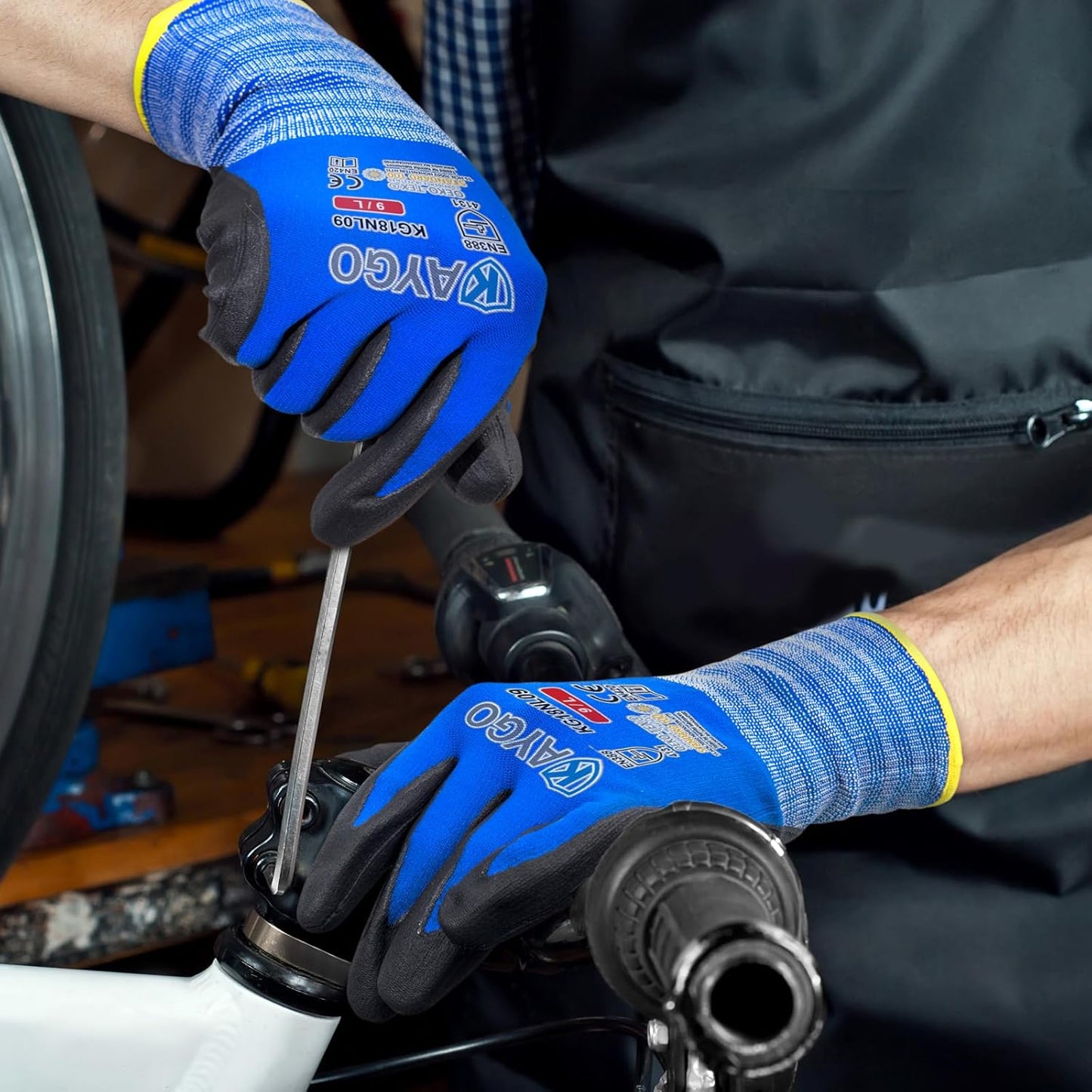 KAYGO Safety Work Gloves MicroFoam Nitrile Coated-12 Pairs, KG18NB,Seamless Knit Nylon Glove with Black Micro-Foam Nitrile Grip,Ideal for General Purpose,Automotive,Home Improvement,S