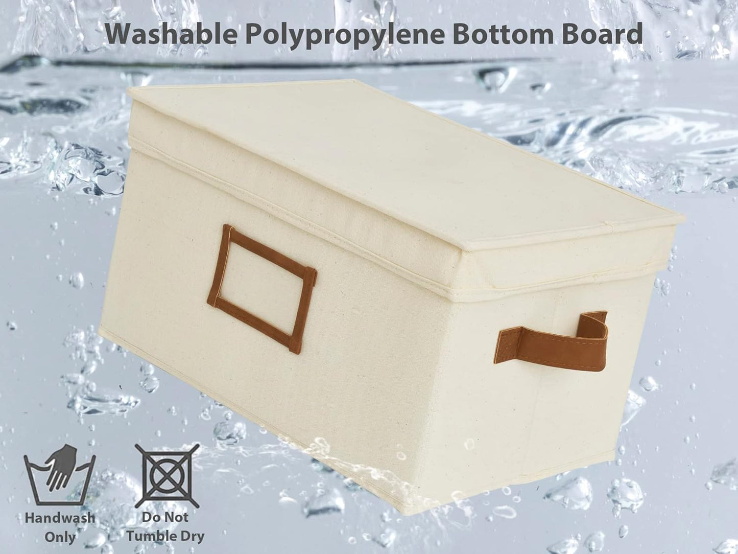 StorageWorks Large Storage Bins with Lids, Decorative Storage Boxes with Lid and PU Handles, Foldable Storage Baskets for Closet, Shelves, Stackable, Ivory White, 3-Pack