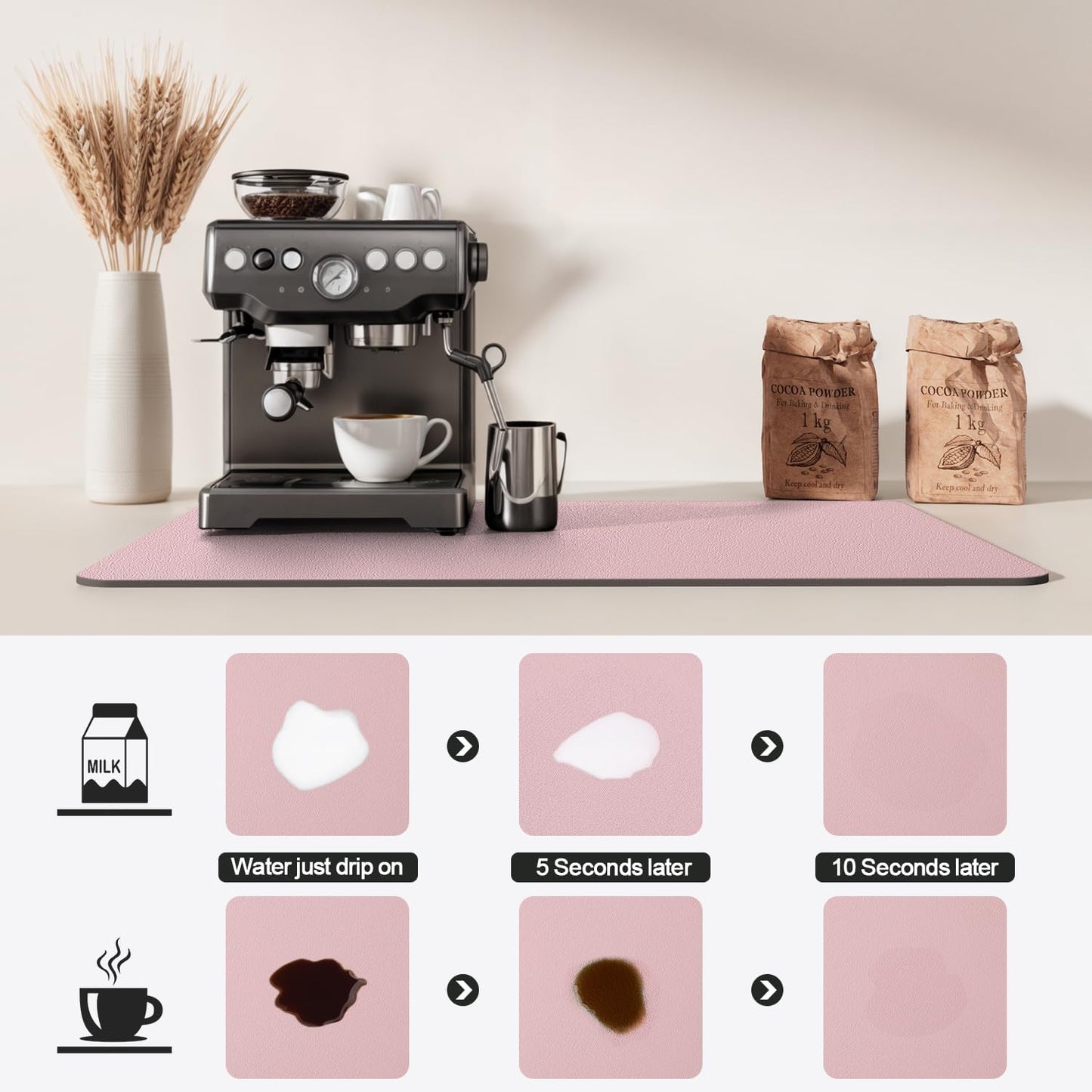 Dish Drying Mat for Kitchen Counter | Coffee Bar Mat for Countertops | Heat Resistant Drainer Mat with Non-slip Rubber Backed | Hide Stain Kitchen Absorbent Draining Mat | Pink 18"x28"