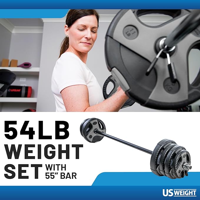 US Weight Barbell Weight Set for Home Gym with 55” padded Bar - Adjustable Weights for Exercise, Lifting, and to Build Muscle