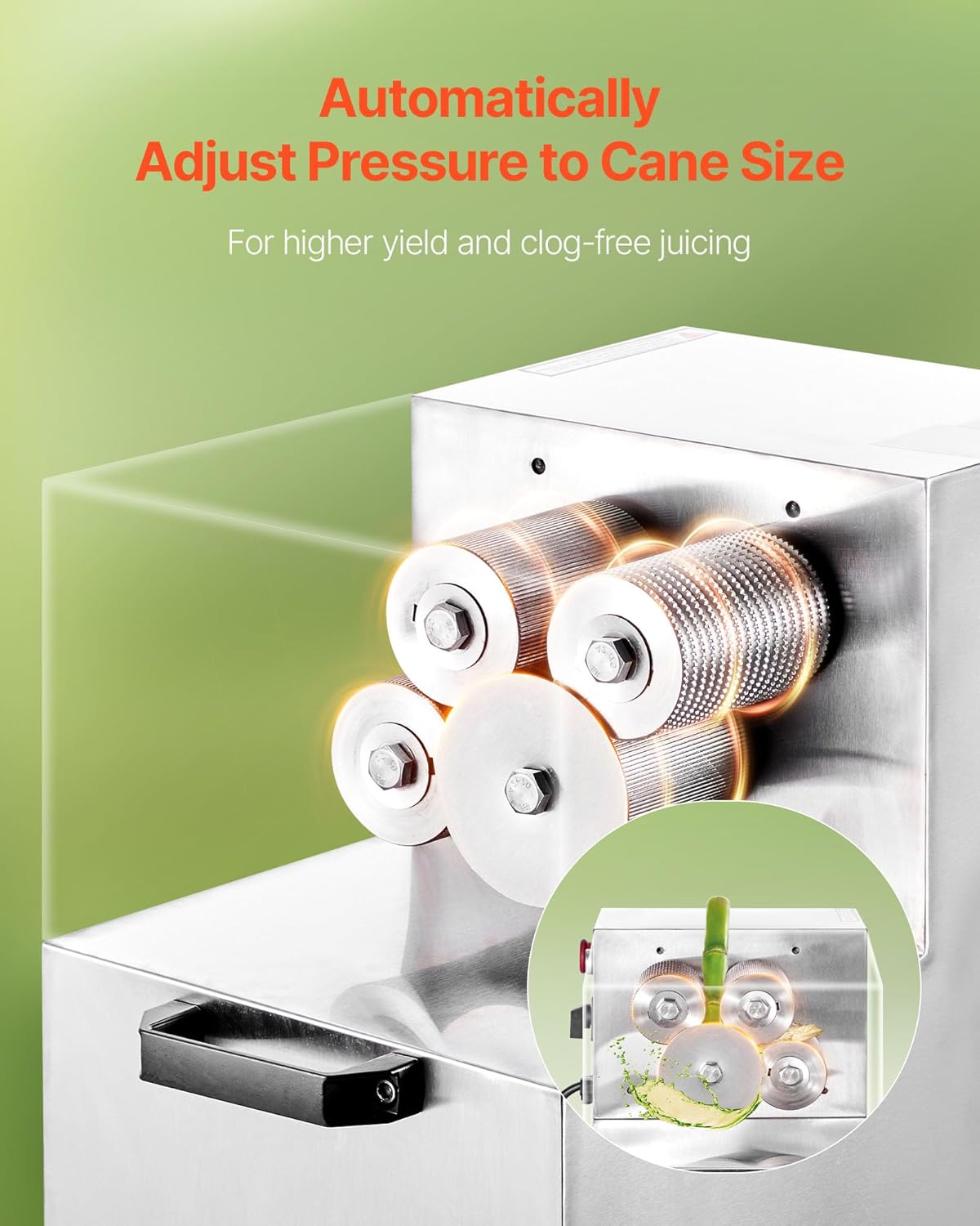 VEVOR Commercial Sugar Cane Juicer, 800W Electric Sugarcane Juicer Machine with 661LBS/H High Output, 4 Stainless Steel Rollers, Sugar Cane Press Juice Extractor Squeezer for Home/Commercial Use