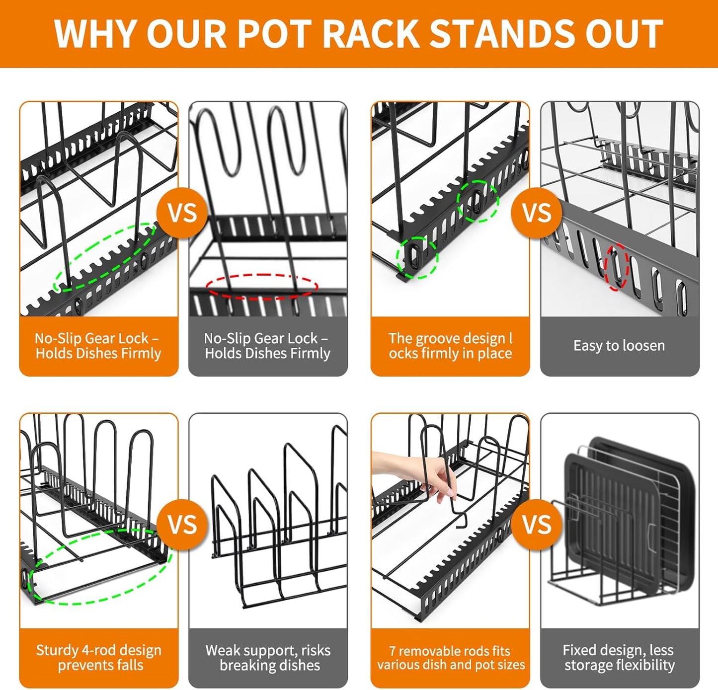 Pot Lid Organizer for Cabinet,7 Adjustable Dividers Storage for Cabinet - Heavy-Duty Pot & Pan Organizer - Perfect to Store Pots, Bakeware, Plates, Cookie Sheets, Trays, Dish, Cutting Boards