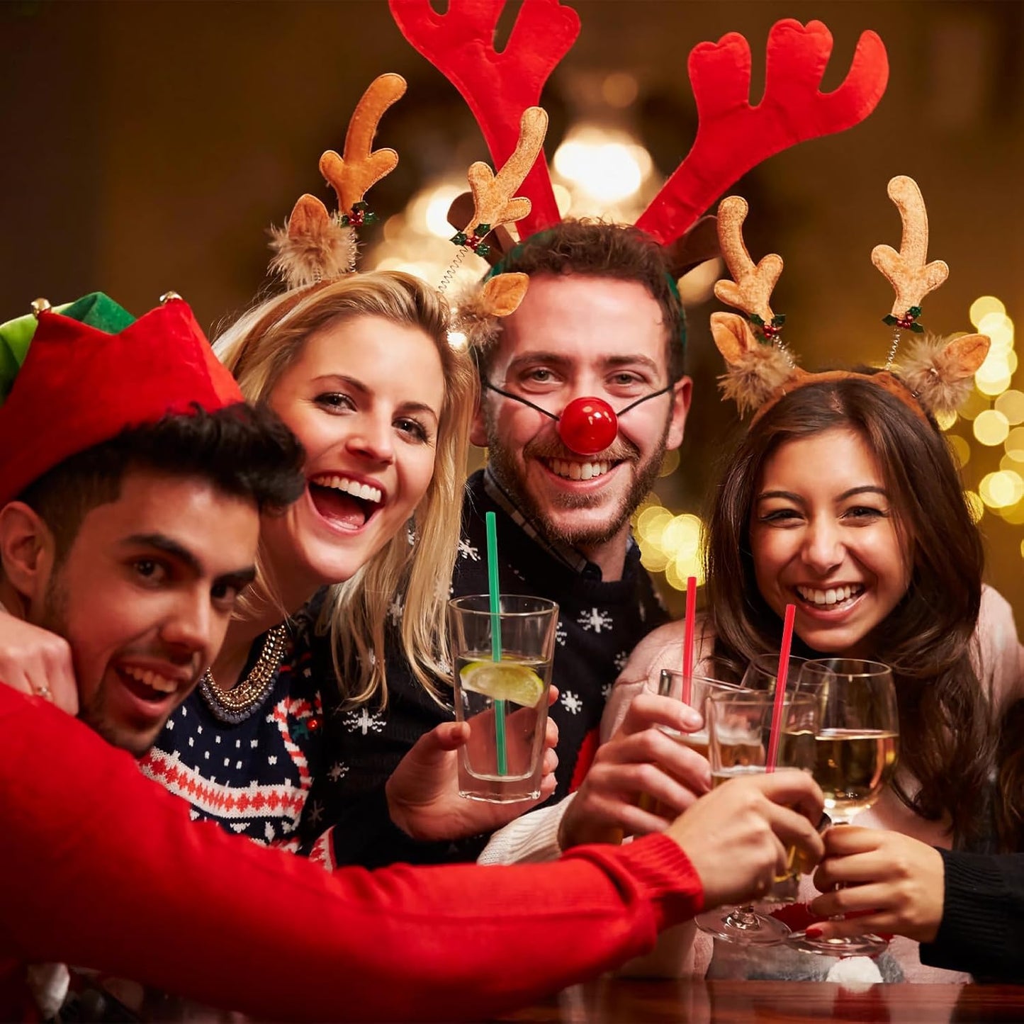 JANYUN 30 Pcs Christmas Straws Plastic, Reusable Red and Green Straws 9 Inch Xmas Hard Plastic Drinking Straws with Cleaning Brush for Holiday Christmas Party Favors Supplies Table Decoration