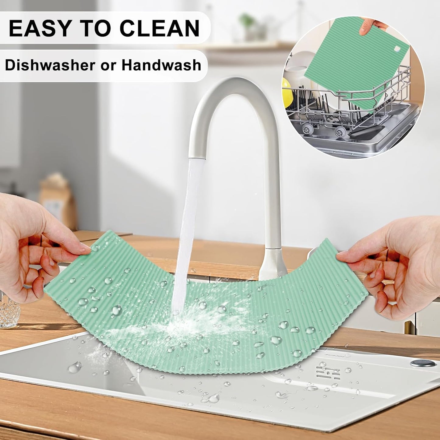 2 Pack 9.5"x14.2" Trivets for Hot Dishes, Hot Pads for Kitchen, Silicone Trivets for Hot Pots and Pans, Hot Plates to Protect Table, Heat Resistant Silicone Trivet Grey (Pea Green, 9.5"x14.2")