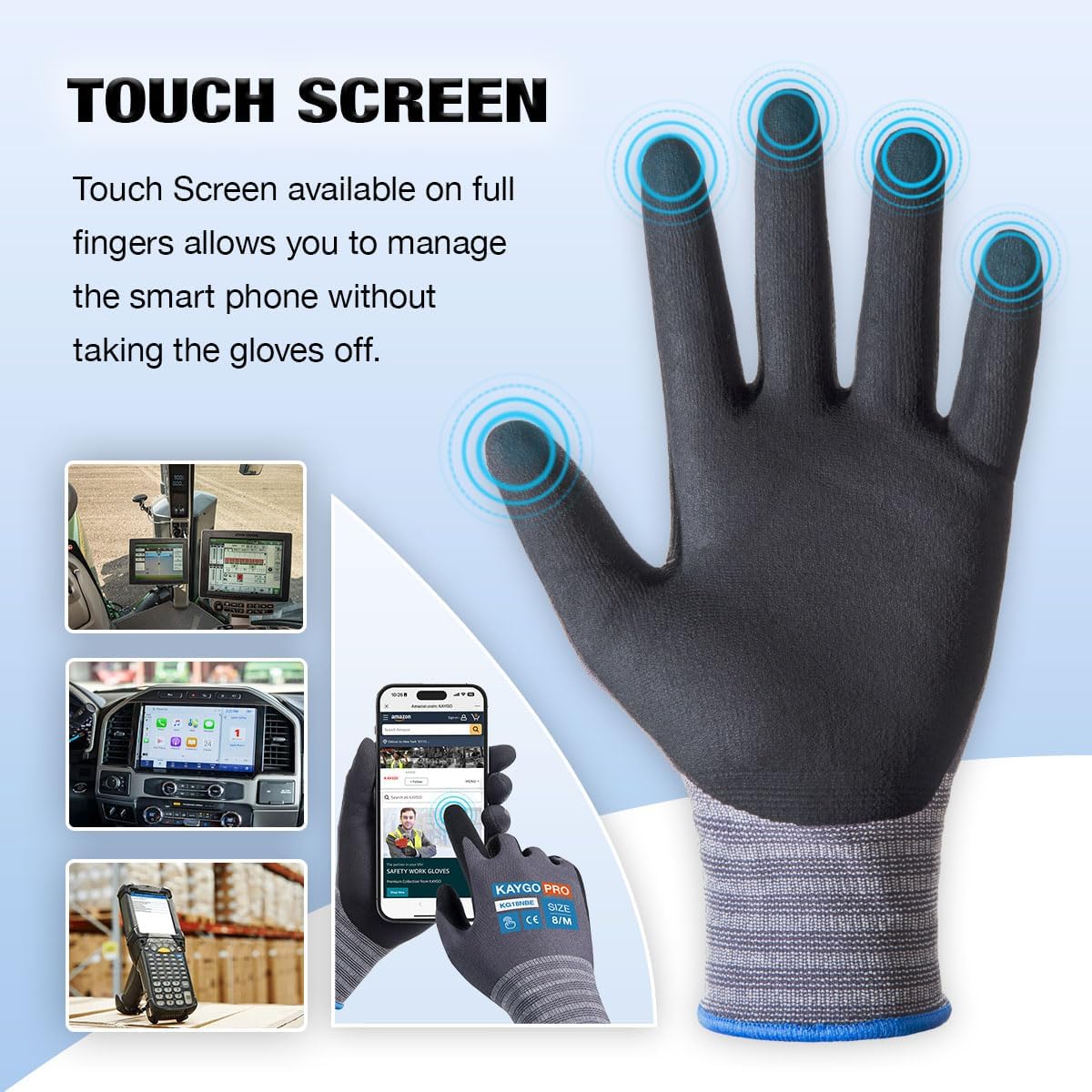 KAYGO Safety Work Gloves MicroFoam Nitrile Coated, 3 Pairs KG18NB,Seamless Knit Nylon Glove with full fingers Touchscreen, Ideal for Automotive,Warehouse,Construction (Small,Gray)