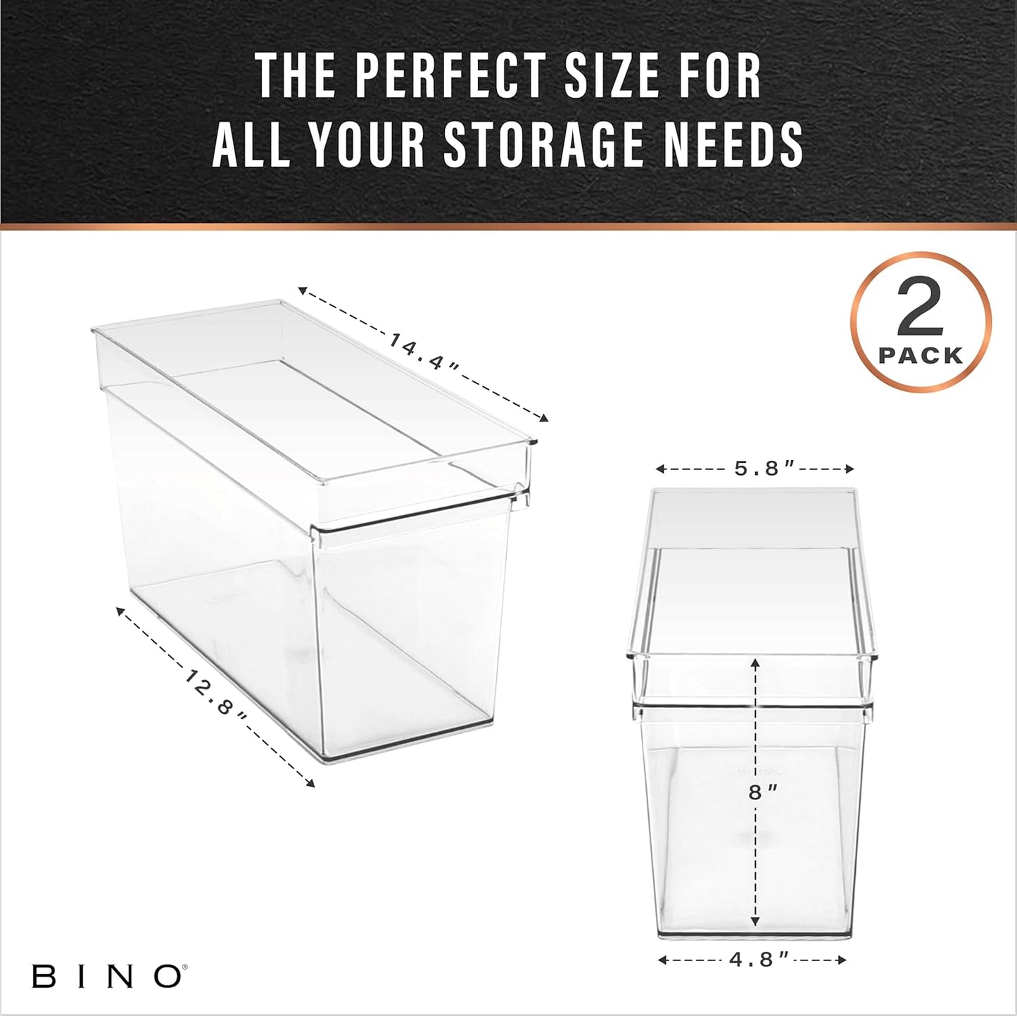BINO | Plastic Storage Bins, Medium - Deep | THE HANDLER COLLECTION | Multipurpose Organizer Bins | Kitchen Pantry Organizers and Storage | Clear Containers for Organizing Home | Freezer Organizer