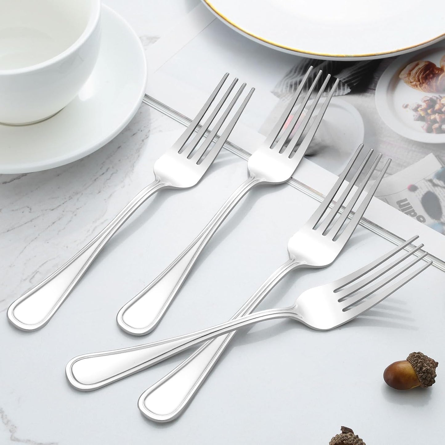 BEWOS 24-Piece Salad Forks Set, 6.6-Inch Small Silverware, Stainless Steel, Dishwasher Safe, Mirror Polished