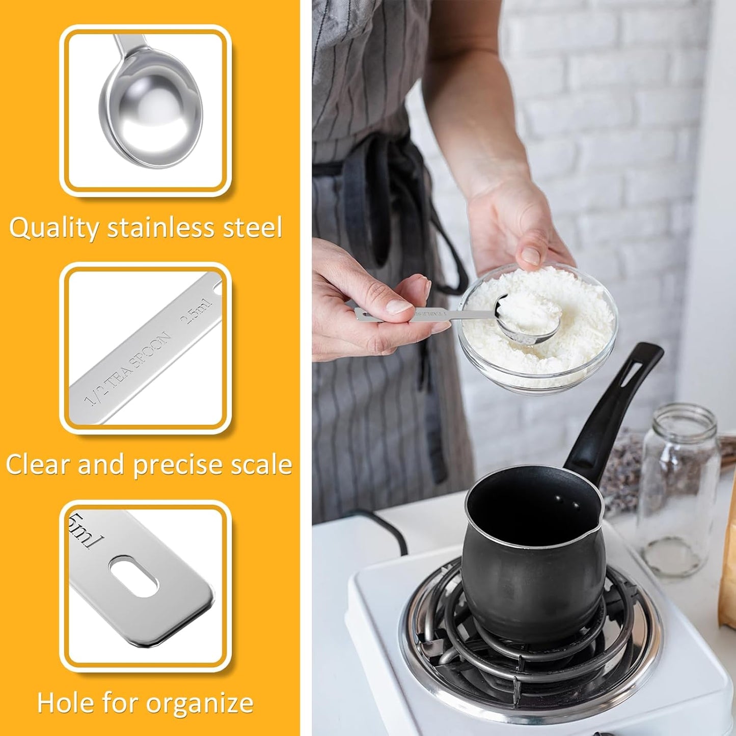 2PCS 1/4 Tsp(1.25ml) Single Measuring Spoon with, Stainless Steel Individual Measure Scoop Only