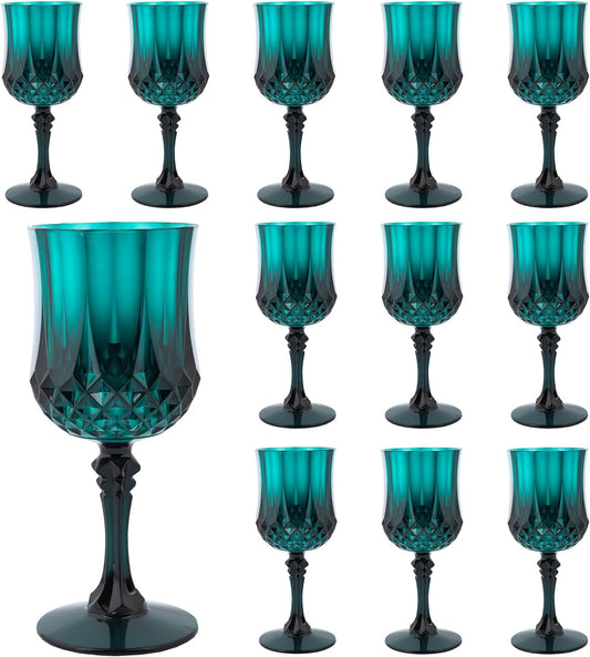 Plastic Wine Glasses，Plastic Goblets Vintage Style Cordial Drinking Glasses for Wedding Reception, Grand Event Party Supplies (12, Green)