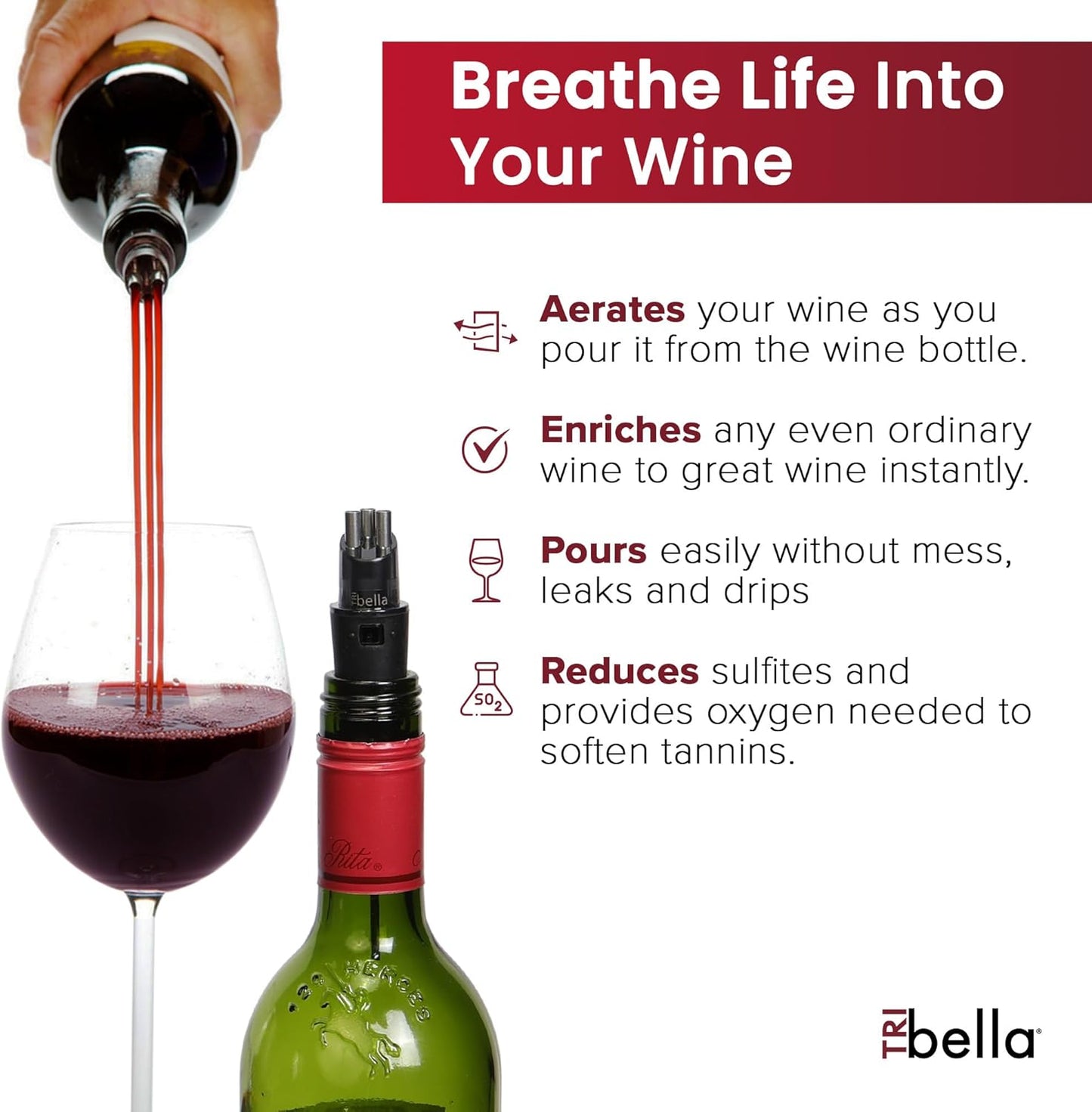 Classic Wine Aerator, Multi-Stream Wine Aeration 3 Stainless Steel Spouts, Handmade Kitchen Essential, Easy Use, No-Drip Wine Pouring Accessory Gifts for Men in Easy-to-Carry Protective Gift Case