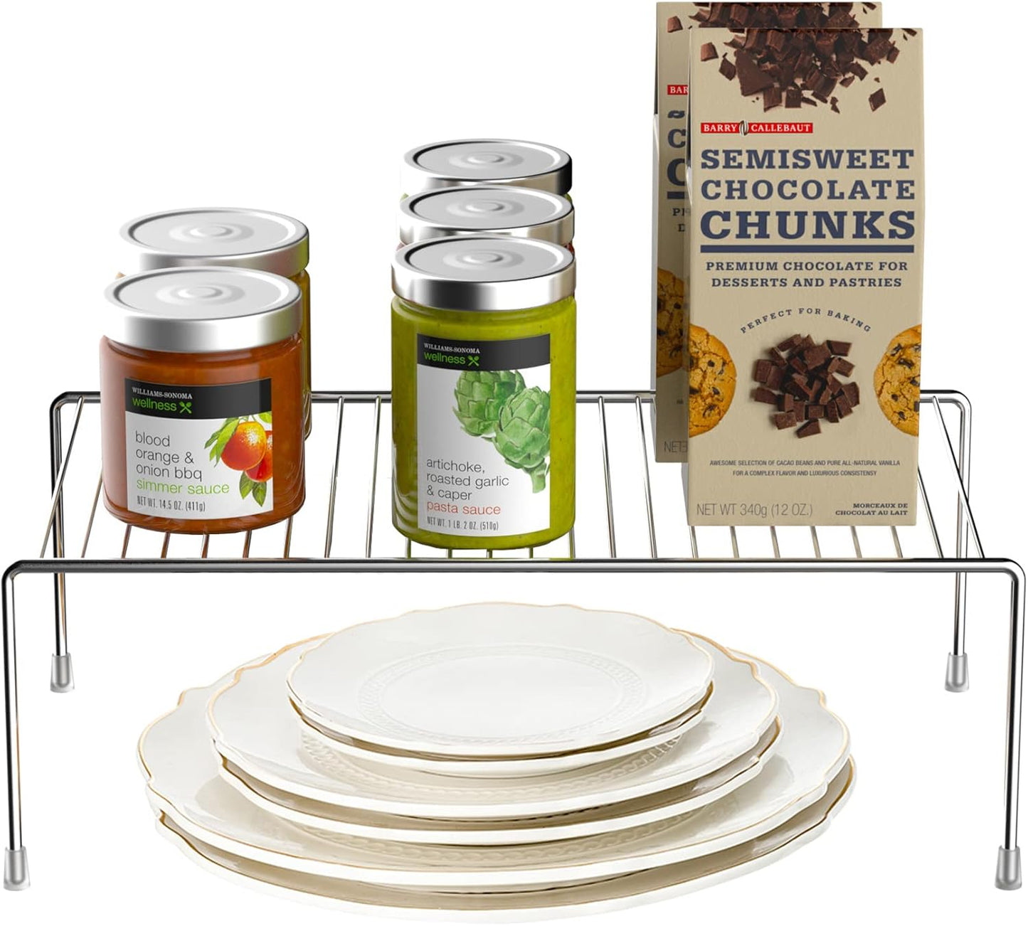 iPEGTOP Set of 6 Large (15.7 x 9.4 Inch) Kitchen Cabinet Organizer Shelf, Wire Freezer Storage Shelves Rack, Rustproof Steel Metal Shelf Riser for Dish Plates Pantry Cupboard Organization, Chrome