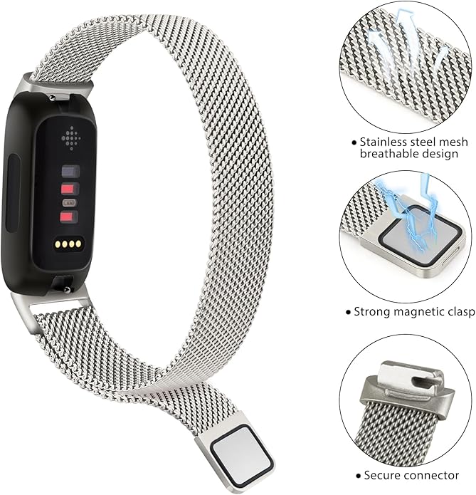 Meliya Metal Band for Fitbit Inspire 3 Bands Women Men, Stainless Steel Metal Mesh Loop Adjustable Magnetic Wristband Replacement Straps for Fitbit Inspire 3